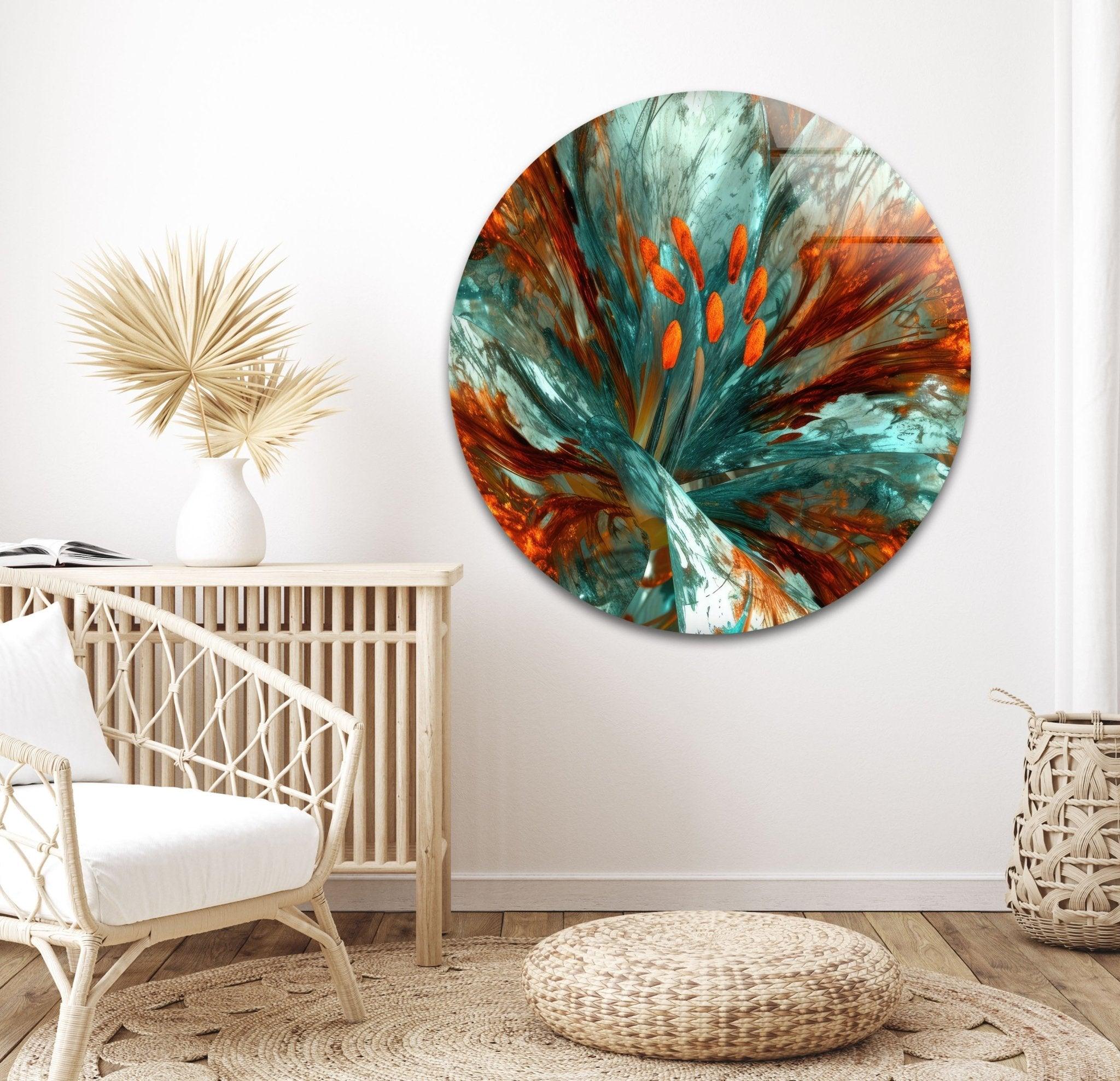 Abstract Floral Painting Glass Wall Art - Modern Home Decor for Living Room, Bedroom & Office - Elegant Handmade Glass Artwork for Interior Design