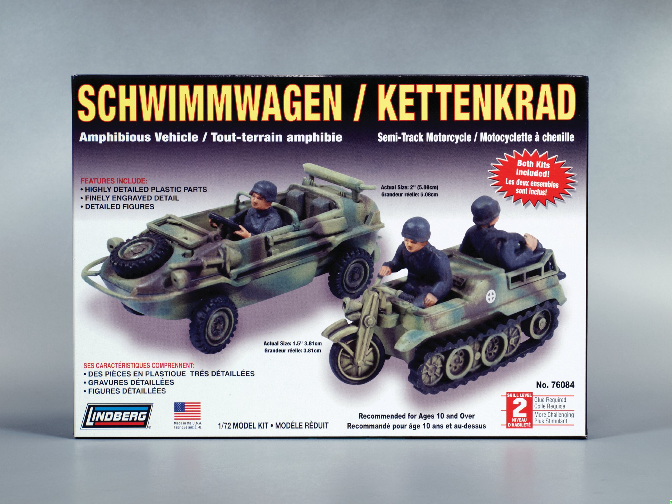 1:72 Scale Lindberg Schwimmwagen Amphibious Jeep & Kettenkrad Track Motorcycle Model Kit - WWII Military Vehicle Collection for Display & Diorama Building