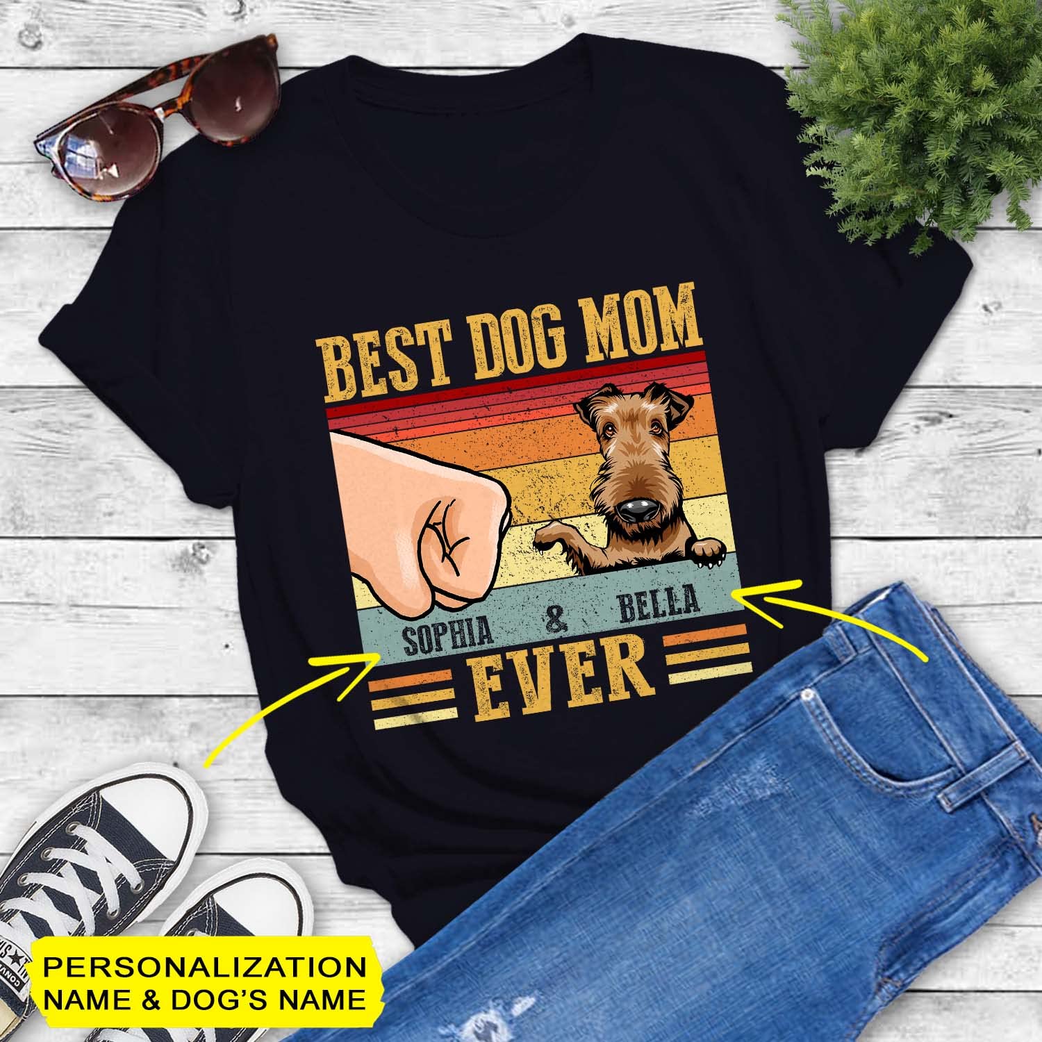 Custom Airedale Terrier Dog Mom Shirt - Personalized Dog Name T-Shirt, Long Sleeve & Hoodie for Dog Lovers | Perfect Gift for Mom, Wife, Sister or Aunt | Great for Dog Parks, Walks & Pet Lover Events