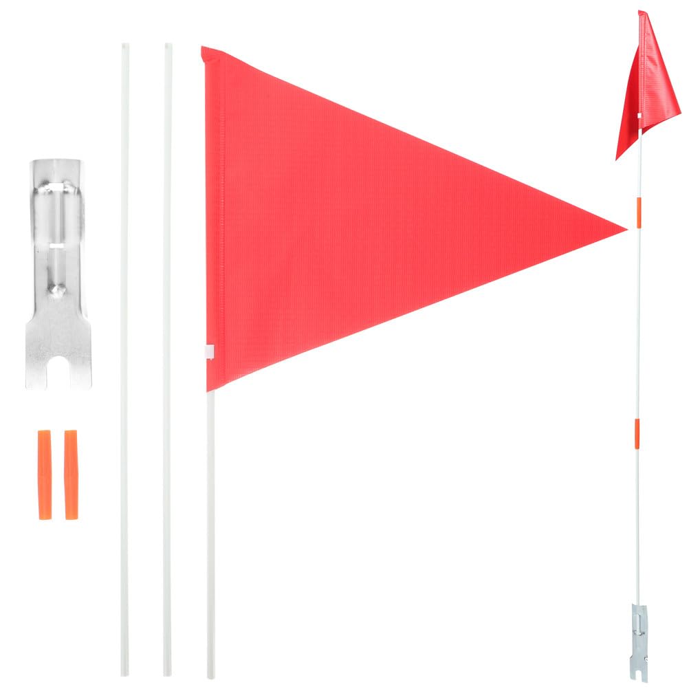 2 Pack Bike Safety Flags with Pole & Reflective Material - Bicycle Trailer Safety Flags with Mounting Bracket for Enhanced Visibility (Red) - Perfect for Road Cycling, Commuting & Child Bike Trailers