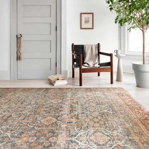 Loloi Layla Handmade Vintage Area Rug - Ocean & Rust Distressed Design, 3'6