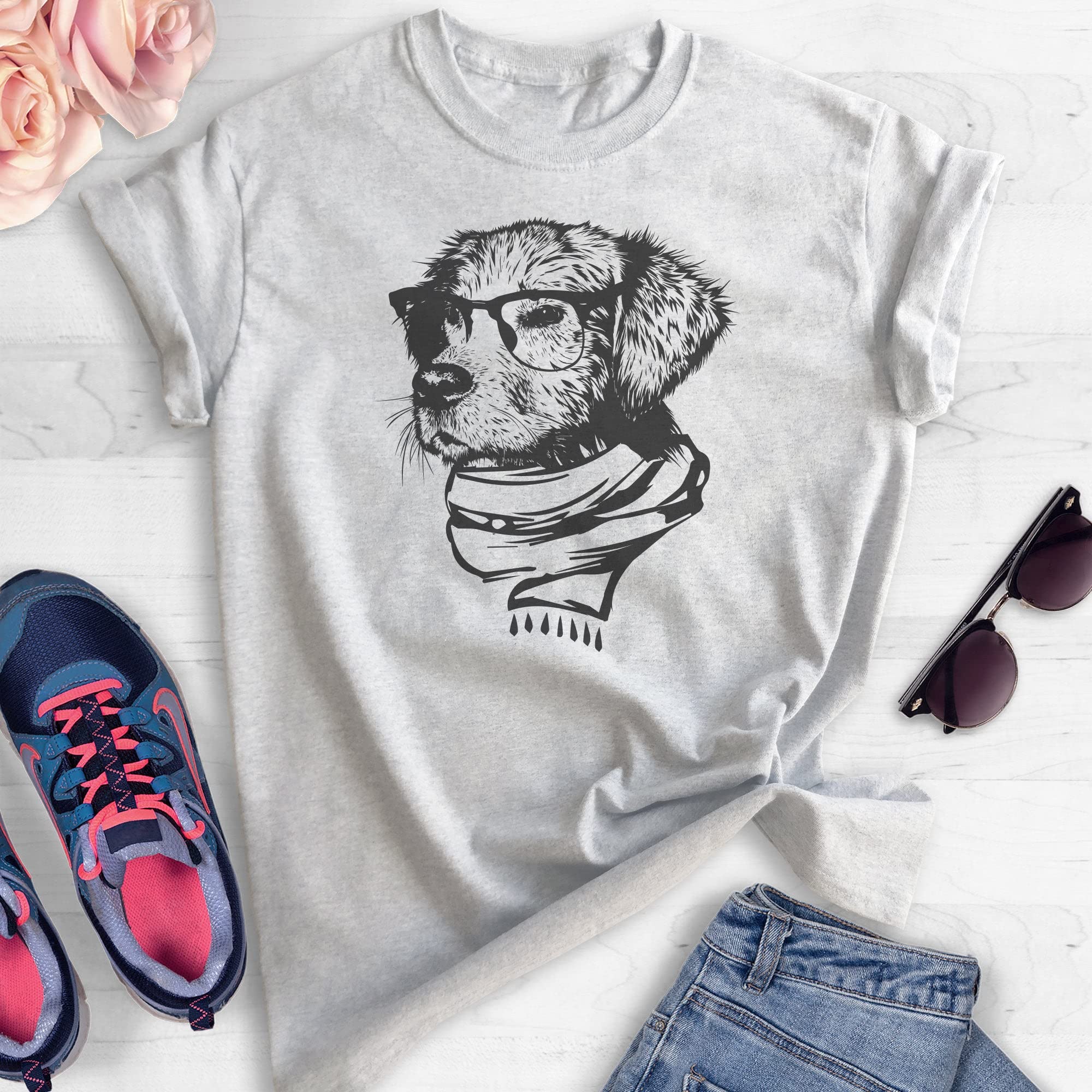 Stylish Hipster Dog Graphic T-Shirt for Men & Women - Funny Dog Lover Tee with Glasses - Perfect Gift for Pet Owners - Great for Casual Wear, Dog Parks & Pet Lover Events