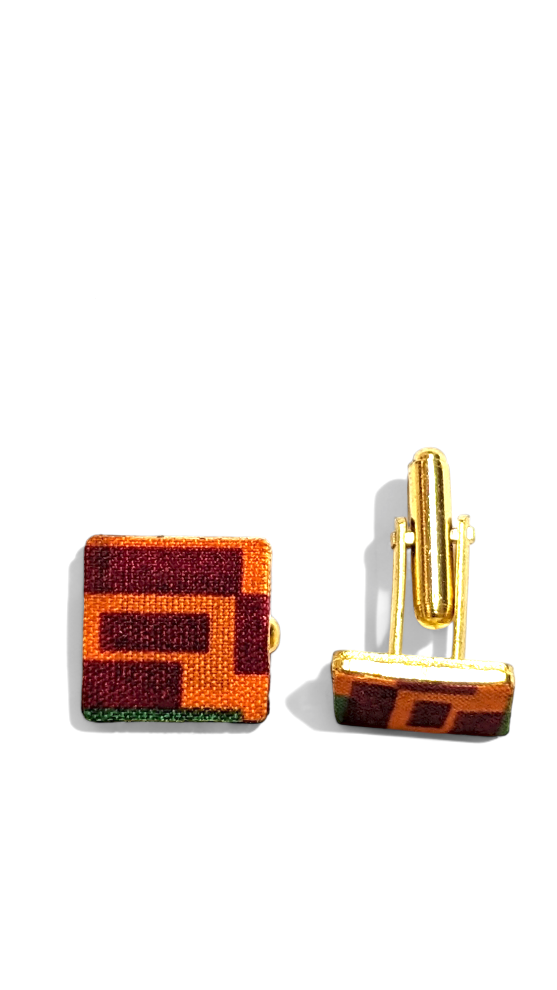 Gold Plated African Print Square Cufflinks for Men - Dupsie's Makanda DPJSSAP2 - Perfect for Weddings, Business Attire & Formal Events