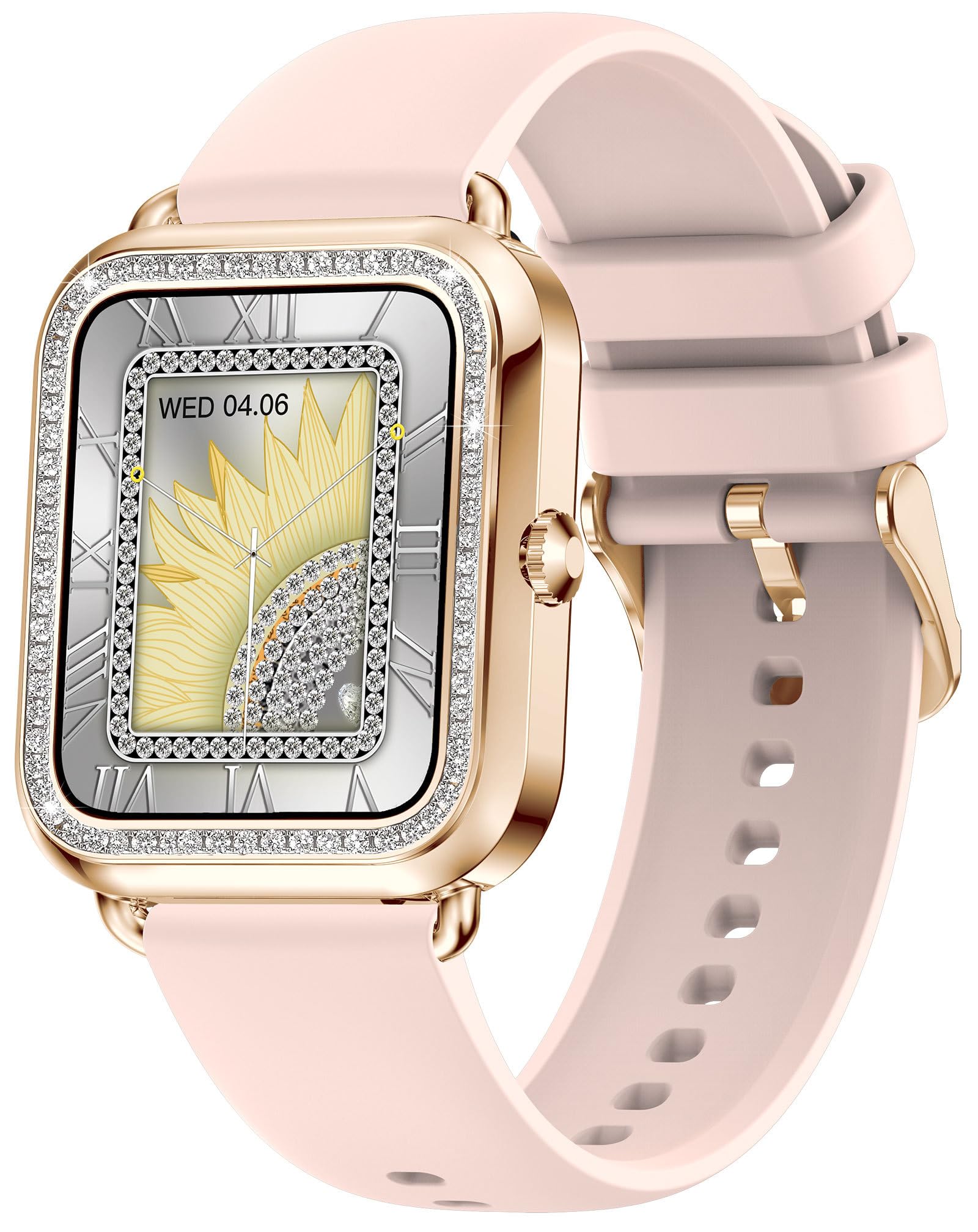 Yihou Women's Smart Watch for Android & iOS - Make Calls, Fitness Tracker with Heart Rate, Blood Pressure & Sleep Monitor, Diamond Design Elegant Pink Smartwatch - Perfect for Workouts, Office & Daily Wear