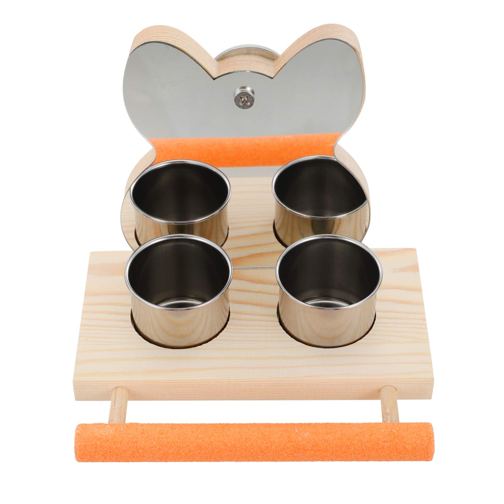 POPETPOP Wooden Parrot Toy Set - Bird Cage Mirror with Feeding Bowl, Perch Stand & Food Holder for Parrots | Durable Bird Accessories for Play & Feeding (Ideal for Cockatiels, Lovebirds & Small Parrots)