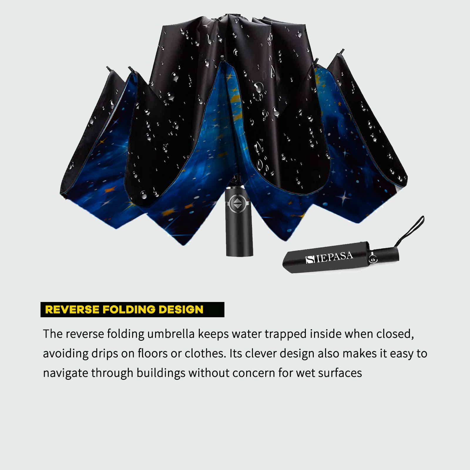 SIEPASA Windproof Reverse Folding Umbrella - Compact Automatic Travel Umbrella for Rain & Sun Protection - Perfect for Commuting, Walking Dogs & Outdoor Activities - Ideal for Women & Men