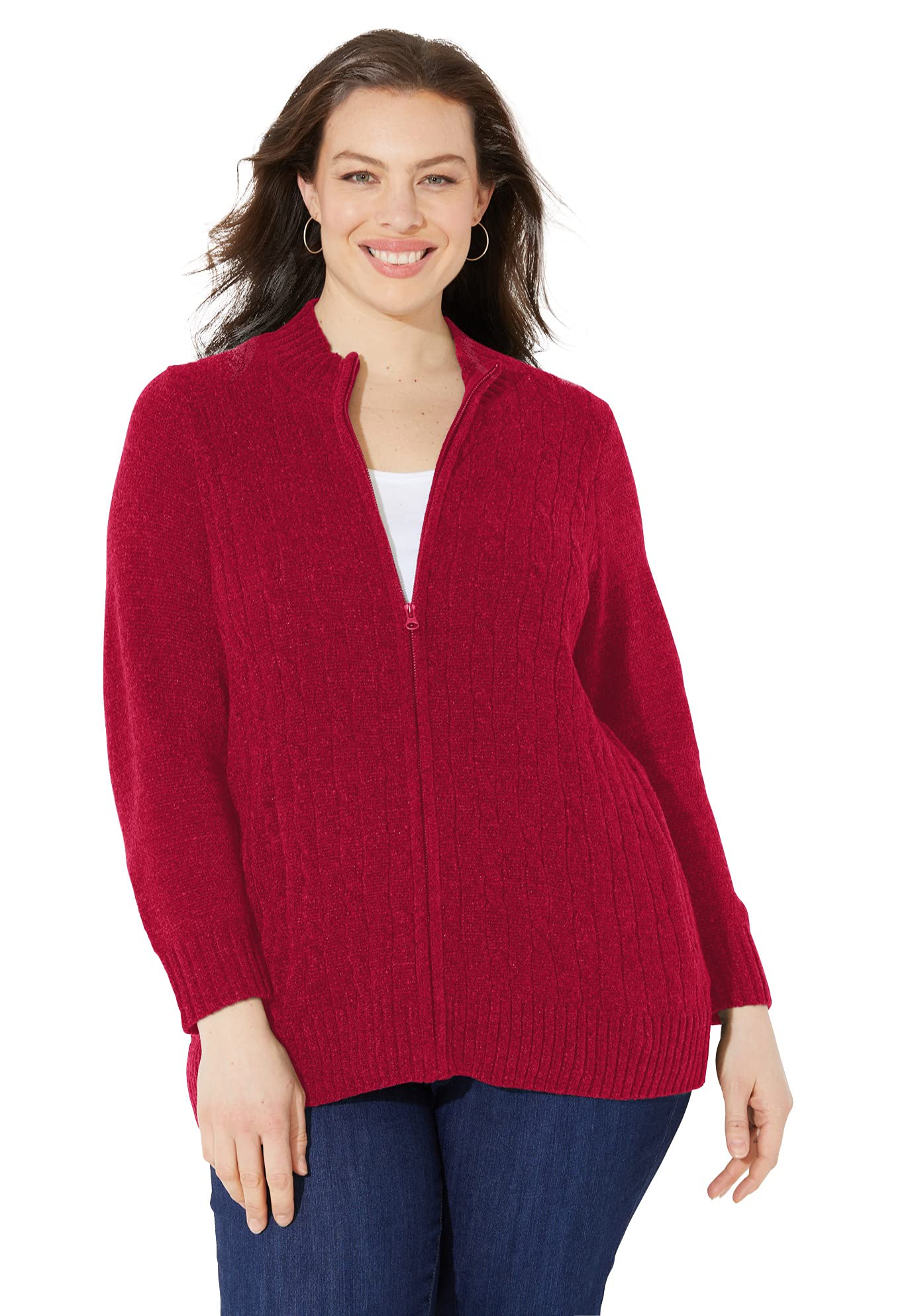 Catherine's Women's Plus Size Cozy Chenille Zip-Up Cardigan Sweater - Soft & Warm for Casual Wear, Office & Lounge