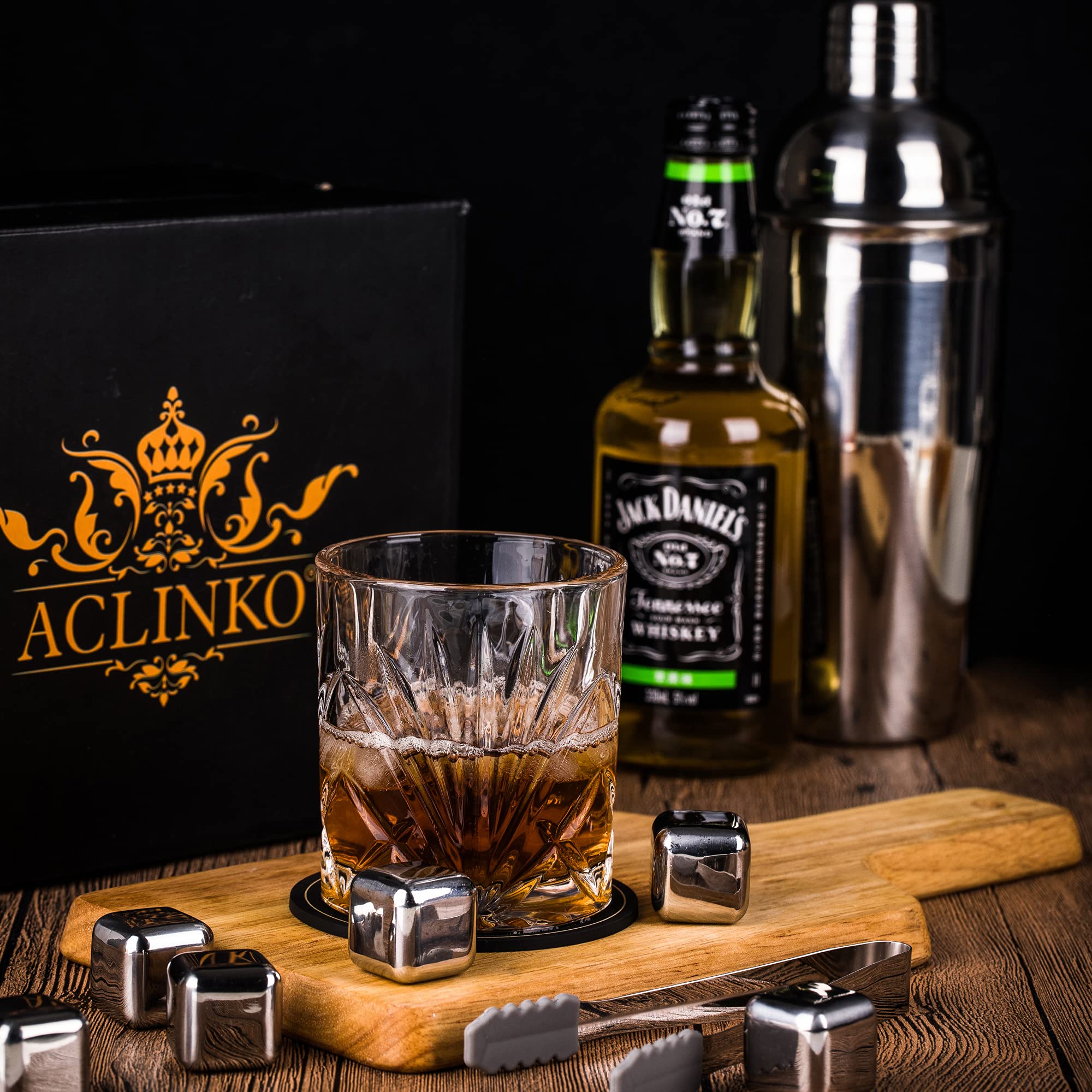 Premium Whiskey Stones Gift Set for Men - 2 Whiskey Glasses Included | Unique Birthday, Christmas, Anniversary, Retirement Gifts for Dad, Husband, Boyfriend | Perfect for Home Bars, Man Caves & Whiskey Lovers