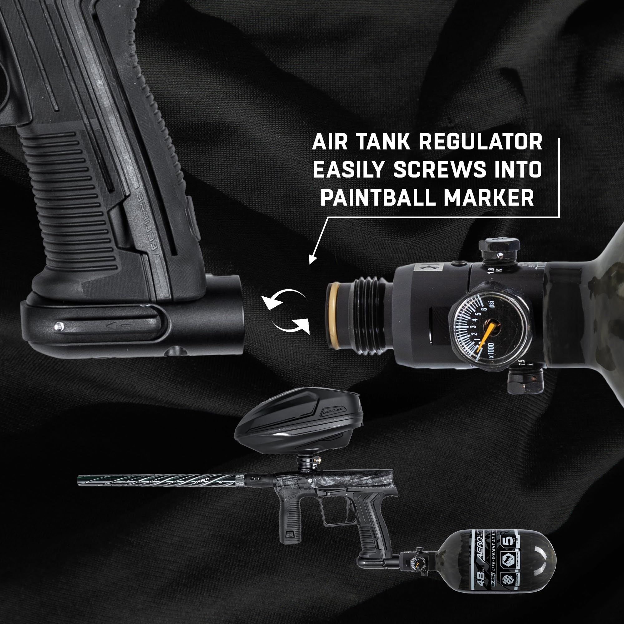 HK Army Aerolite Carbon Fiber HPA Paintball Tank Air System - 48ci 4500psi - Lightweight & Durable for Tournament & Outdoor Paintball Games