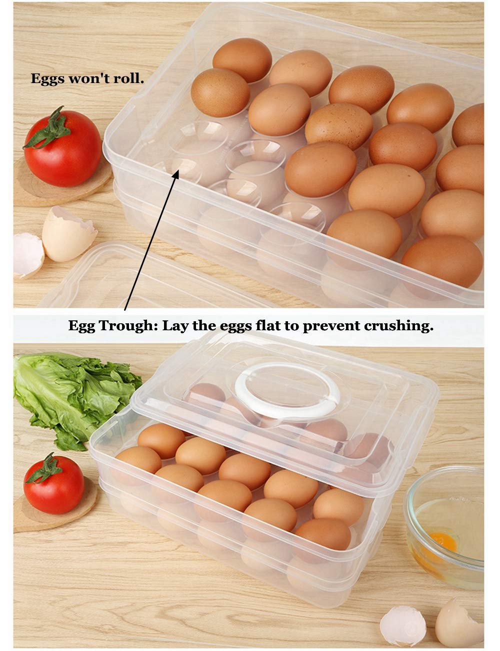 2-Layer Deviled Egg Tray with Lid - Large 40-Egg Food Storage Container with Handle - Refrigerator Egg Holder for Parties, Picnics & Holiday Meals (Blue)