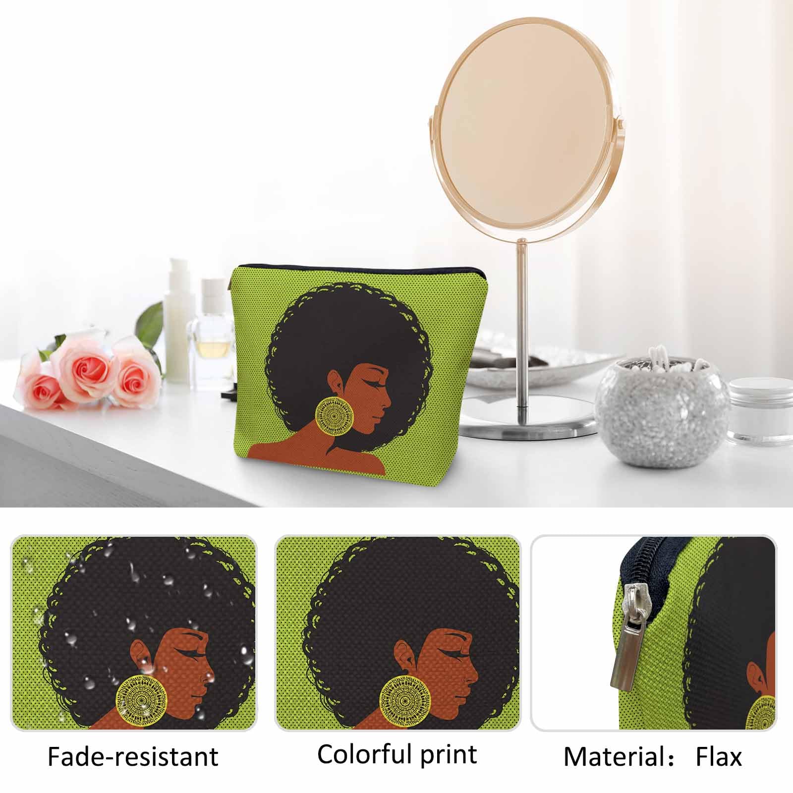 African American Women's Makeup Bag - Stylish Cosmetic Pouch with Zipper, Travel Toiletry Organizer for Gym, Bathroom & Daily Use - Perfect for Black Women's Beauty Essentials
