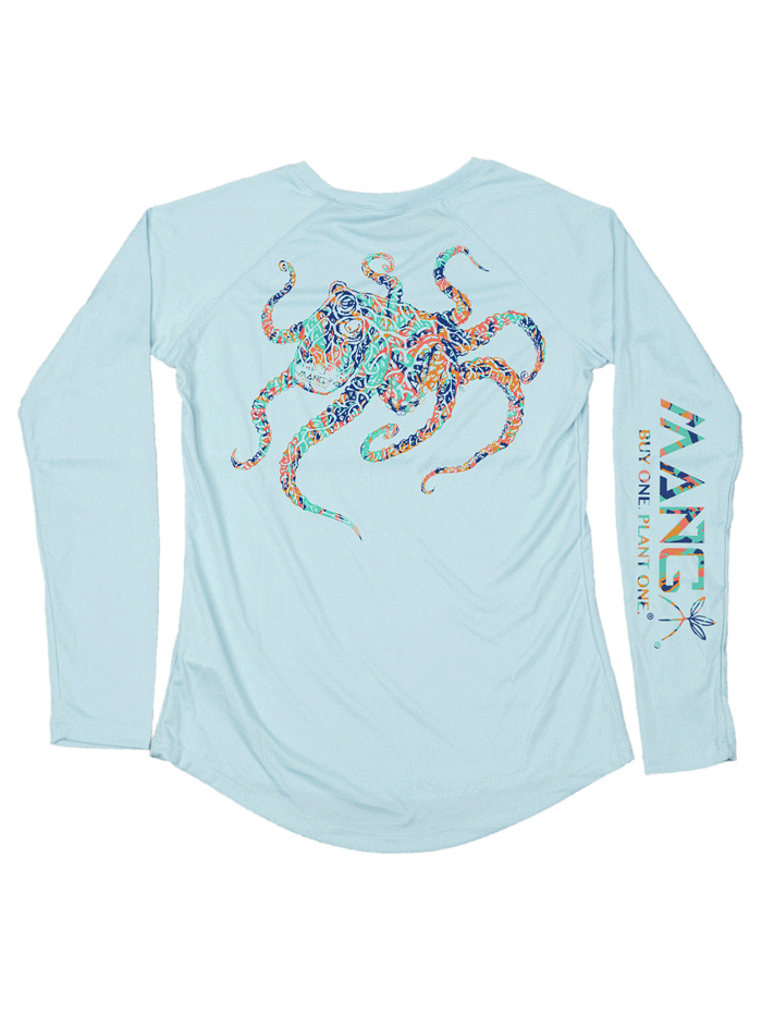 MANG WP1116LS Women's Coral Restoration Octamang Long Sleeve Performance T-Shirt - Moisture Wicking, UPF 50+ Sun Protection - Arctic Blue for Hiking, Running & Outdoor Activities