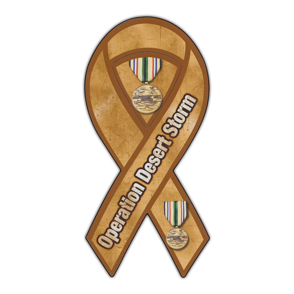 Desert Storm Ribbon Magnet - 3.75x8 Inch Military Pride Bumper Sticker for Cars