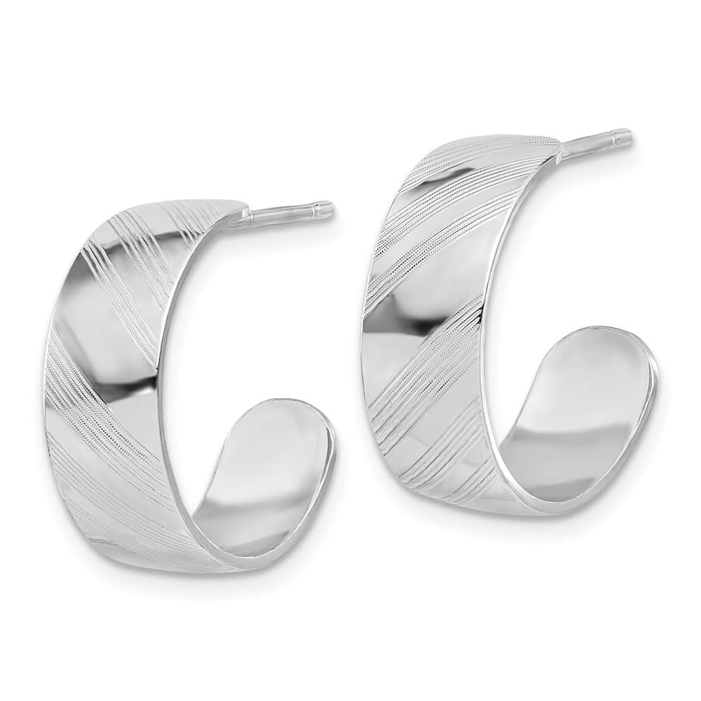Sterling Silver Etched Stripe Hoop Earrings for Women - 0.77 Inch Length, 0.75 Inch Width - Elegant Dangle Earrings for Everyday Wear, Parties & Gifts