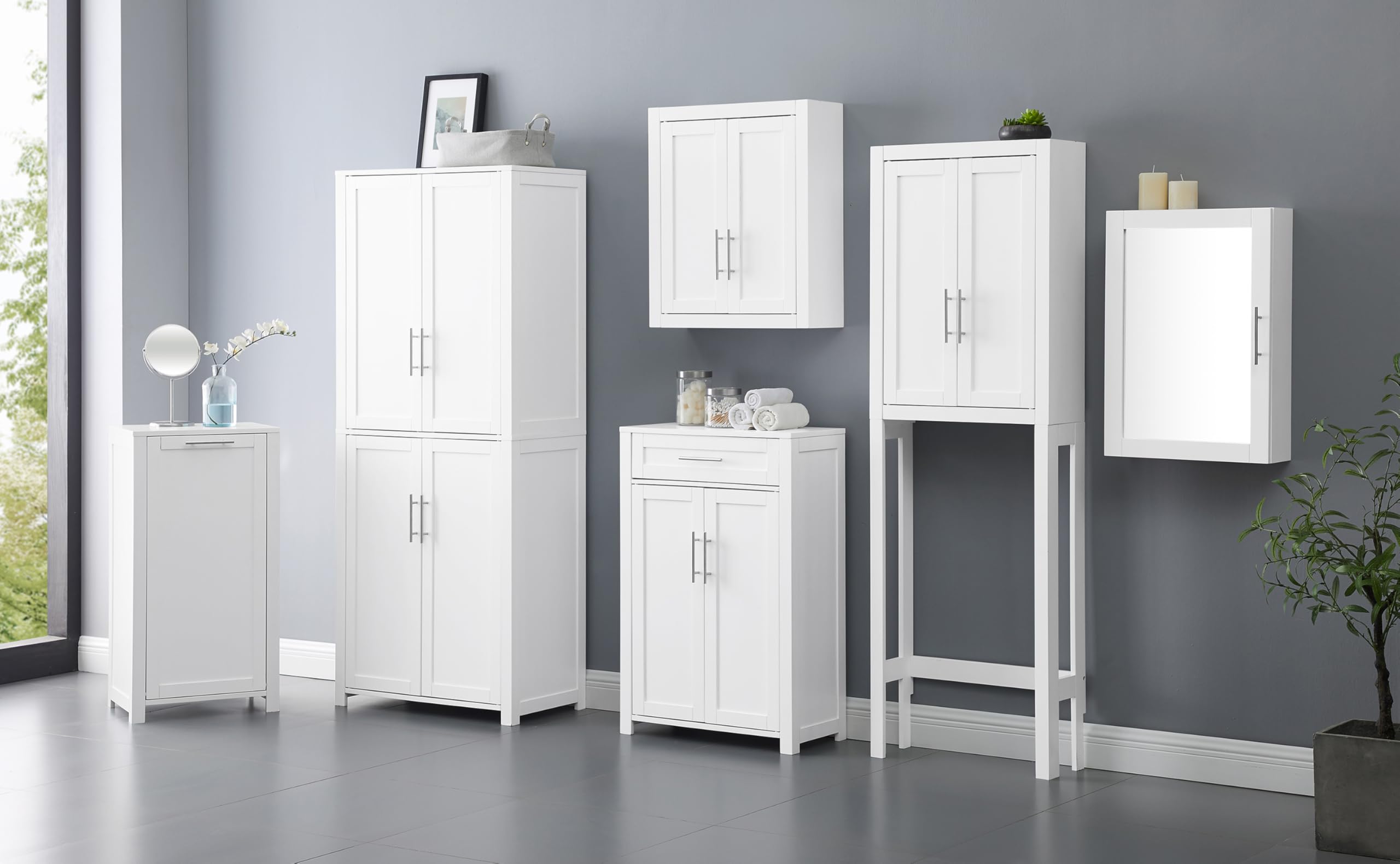 Crosley Furniture Savannah 2-Piece White Pantry Storage Cabinet Set with Adjustable Shelves for Kitchen, Dining Room & Laundry Room Organization | Space-Saving Home Storage Solution