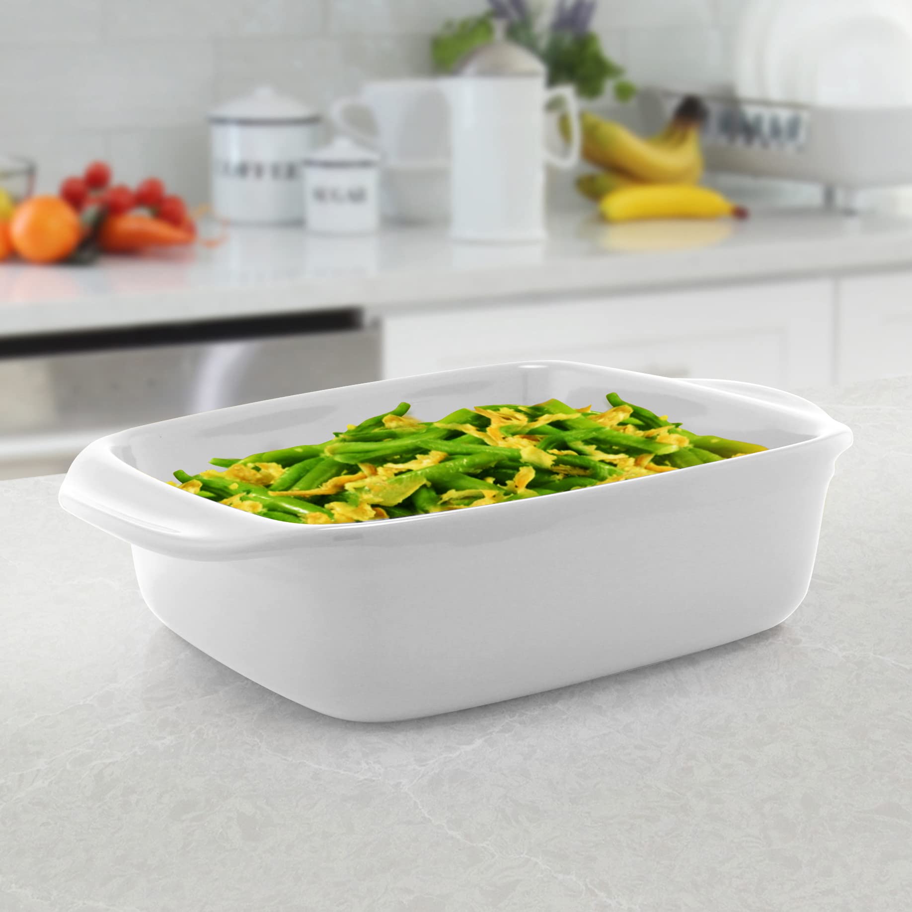 Chantal Classic White 8-Inch Square Ceramic Baking Dish - Perfect for Casseroles, Brownies & Holiday Desserts