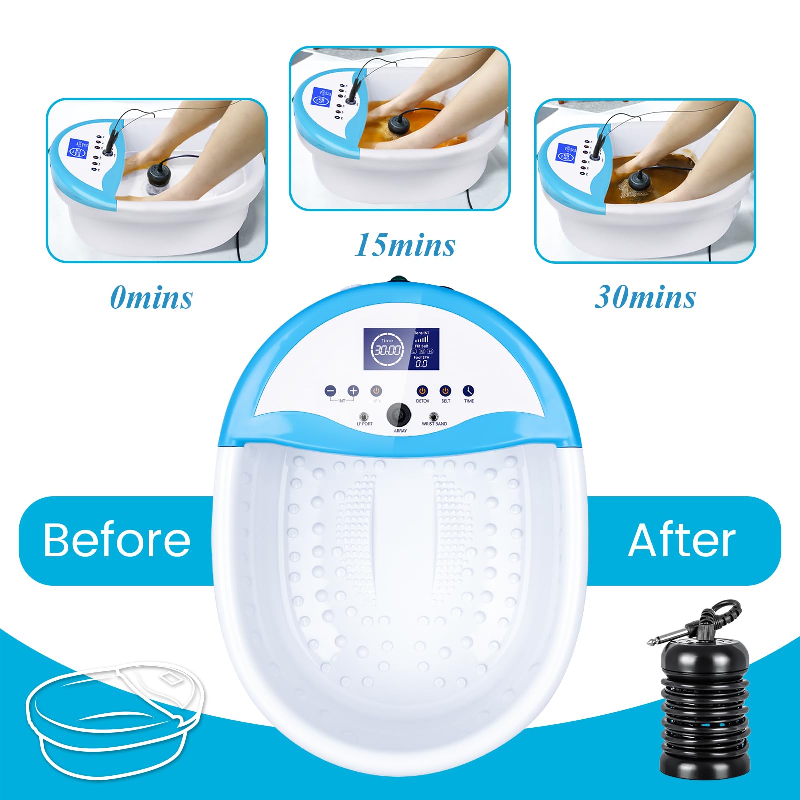 Ionic Foot Bath Detox Machine - Portable Foot Spa for Home Use with Massager Slippers, Heating Waist Belt, 2 Super Ion Arrays & 10 Liners | Relaxing Foot Care, Stress Relief & Detox Therapy for Wellness & Self-Care