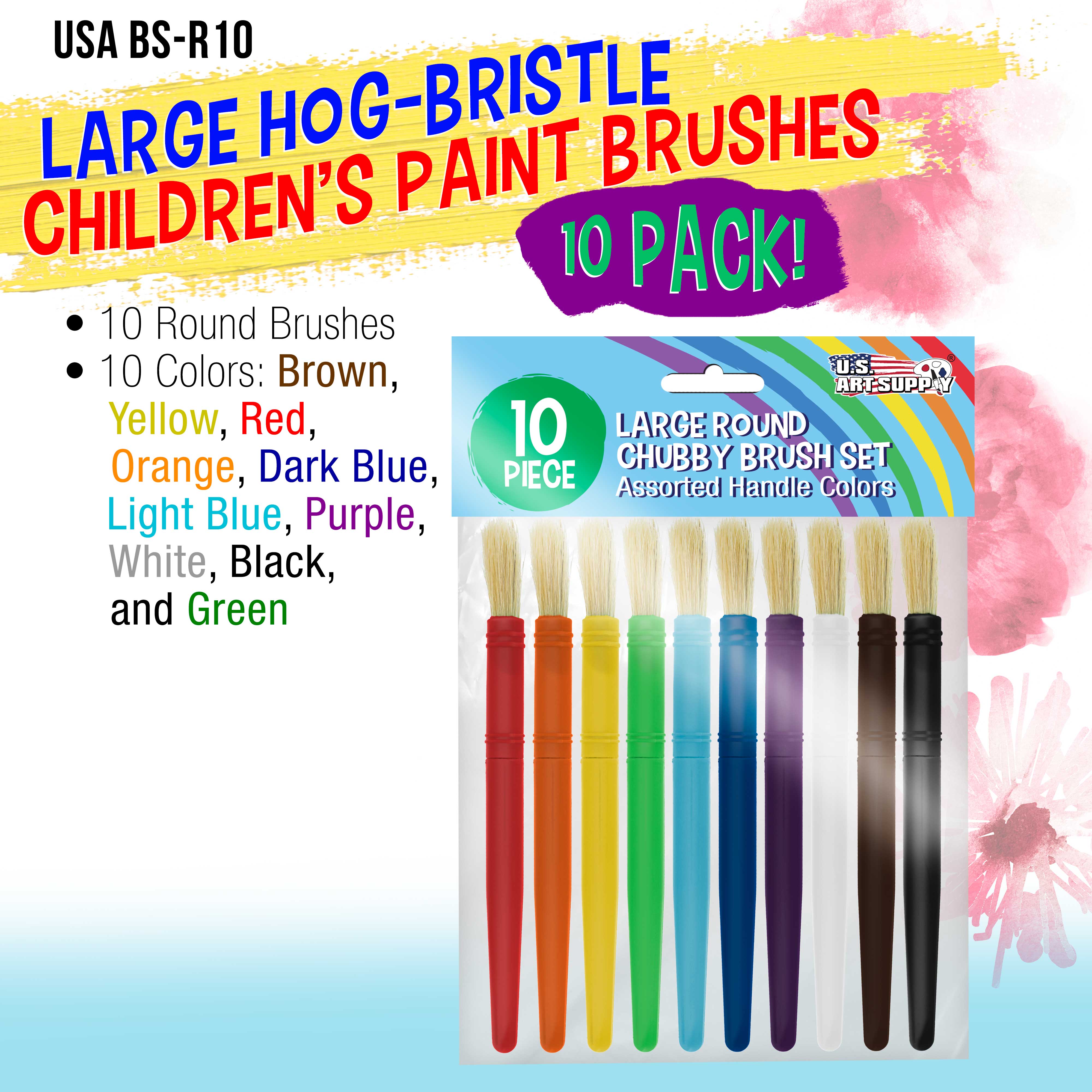 10 Piece Thick Paint Brush Set - Large Bulk Paint Brushes for Classroom, Crafts, Acrylic & Tempera Painting - Perfect for Art Projects, Posters, Pumpkin Decor & DIY Home Decor