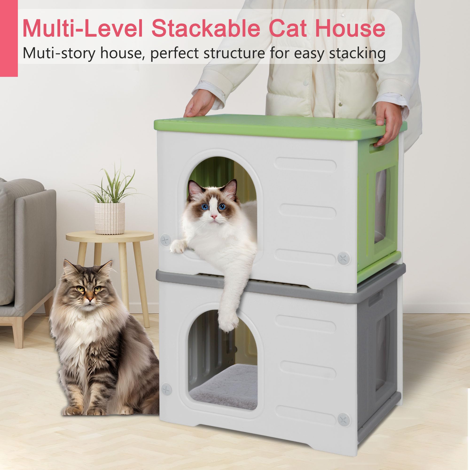 Rockever Waterproof Outdoor Cat House with Escape Door & Bed Mat - Sturdy Indoor/Outdoor Shelter for Feral Cats, Easy Assembly (Grey) - Perfect for Backyard, Garden & Winter Protection