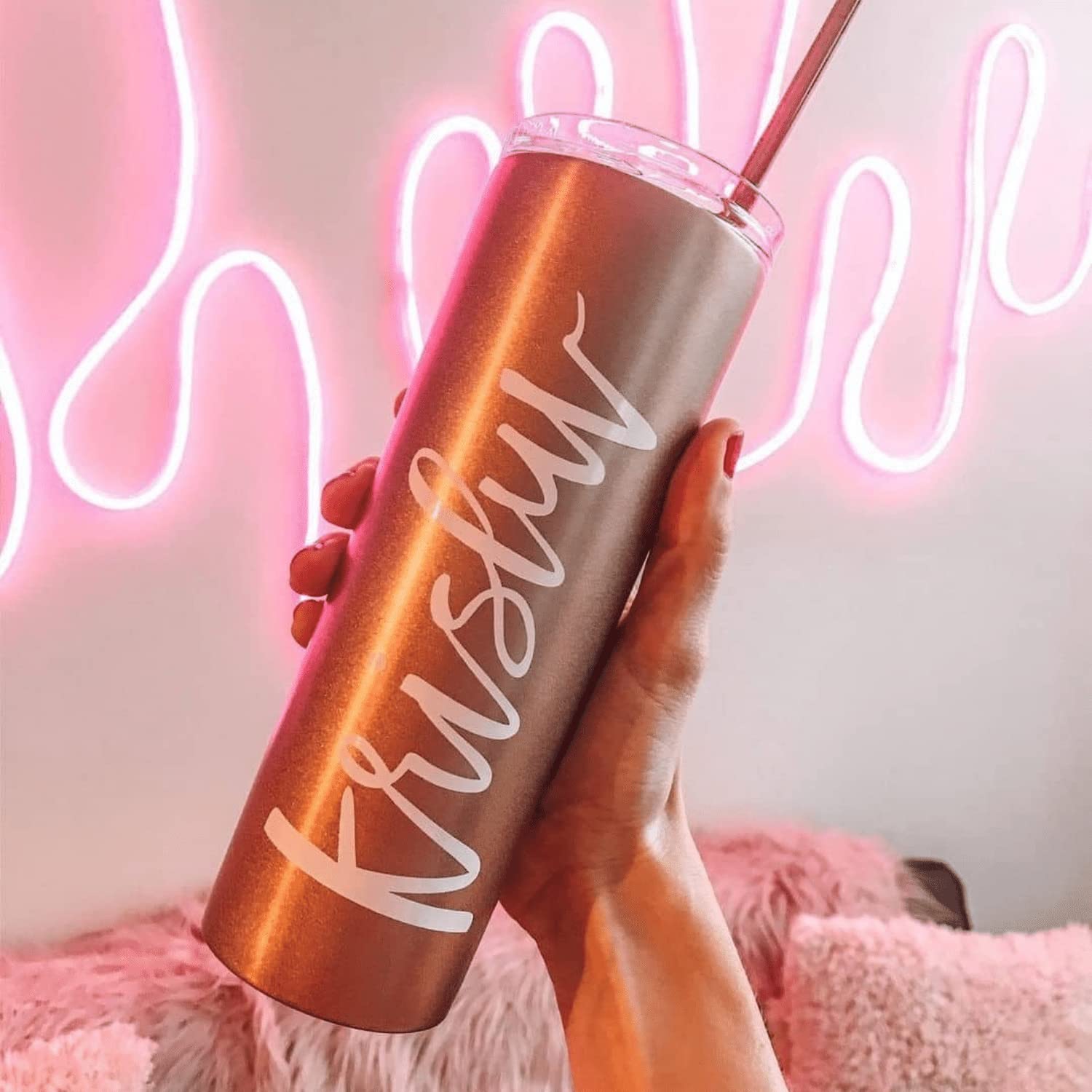 Personalized Stainless Steel Skinny Tumbler with Lid & Straw - Custom Engraved Gift for Mom, Her, Bridal Party - Matte Black, Slide Lid, Stainless Straw - Perfect for Coffee, Iced Drinks & Everyday Hydration