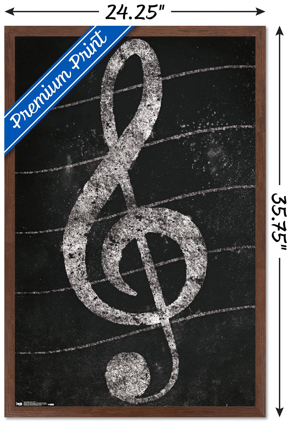 Trends International Treble Clef - Chalkboard Style Music Wall Art Poster, 22.375 x 34 Inches, Mahogany Wood Frame - Perfect for Music Classrooms, Studios & Home Decor