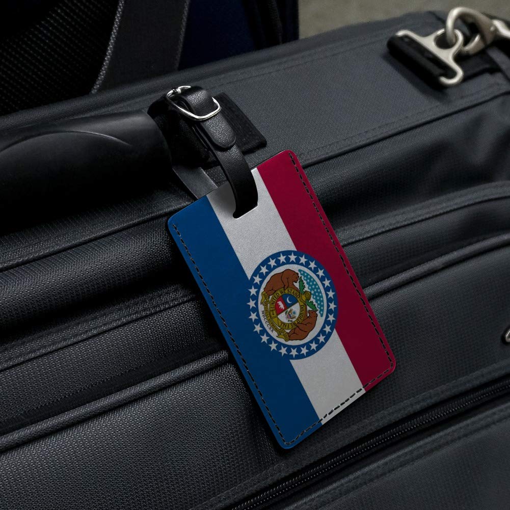 Missouri State Flag Leather Luggage Tag - Rectangle ID Card Holder for Suitcase & Carry-On Bags | Perfect for Travel Identification & Personalized Gift