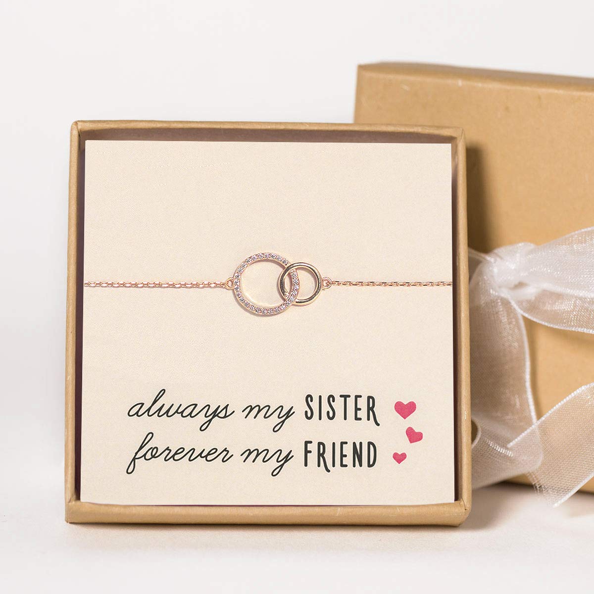 A+O Sister Gift - Interlocking Circle Necklace & Bracelet Set in Gold, Rose Gold, or Sterling Silver - Perfect for Birthdays, Anniversaries, and Best Friend Gifts