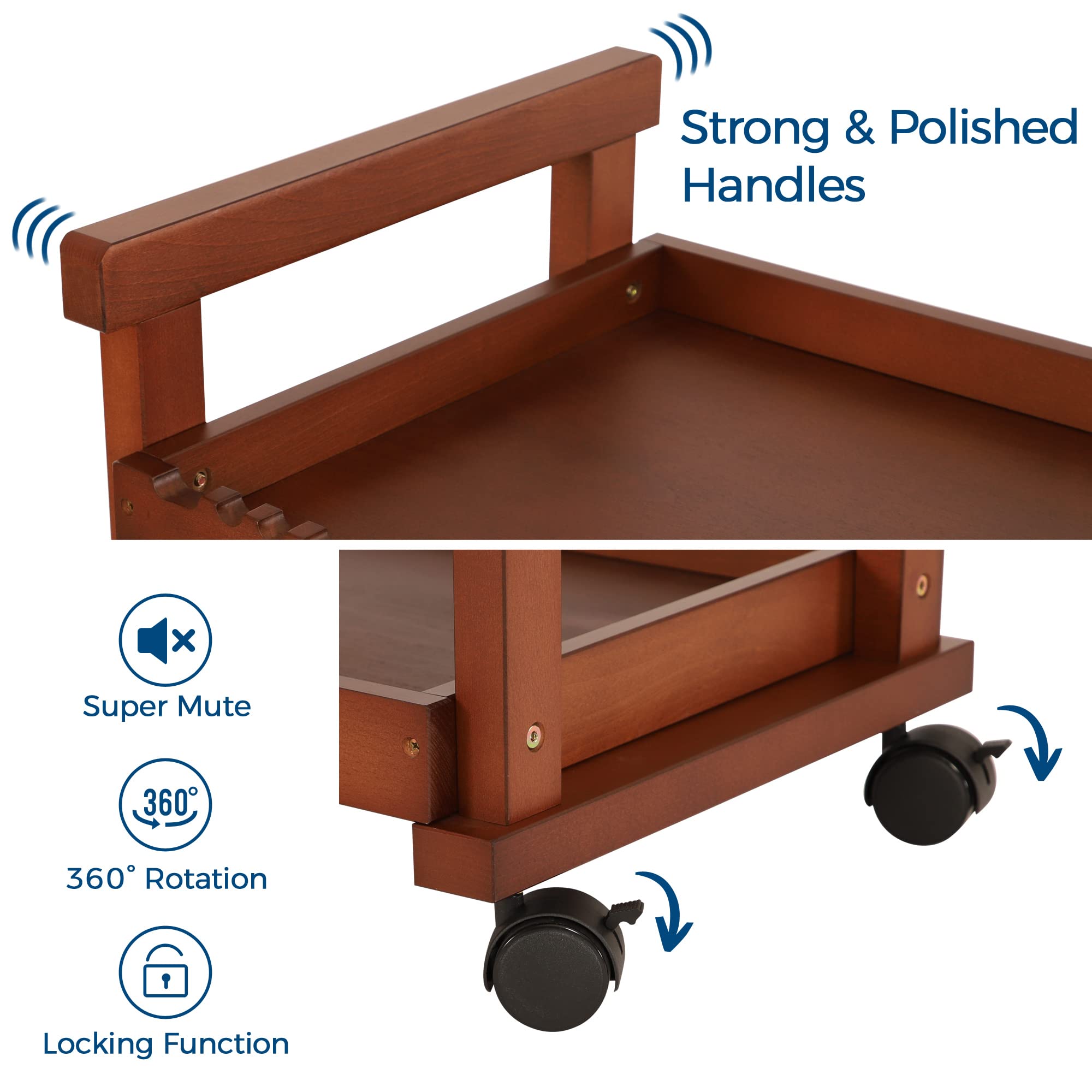 VISWIN 3-Tier Rolling Art Cart Organizer - Solid Beechwood Utility Taboret with Casters, Multifunctional Mobile Storage Trolley for Art Supplies, Classroom & Studio Organization (Walnut Finish) - Perfect for Artists, Teachers & Craft Rooms