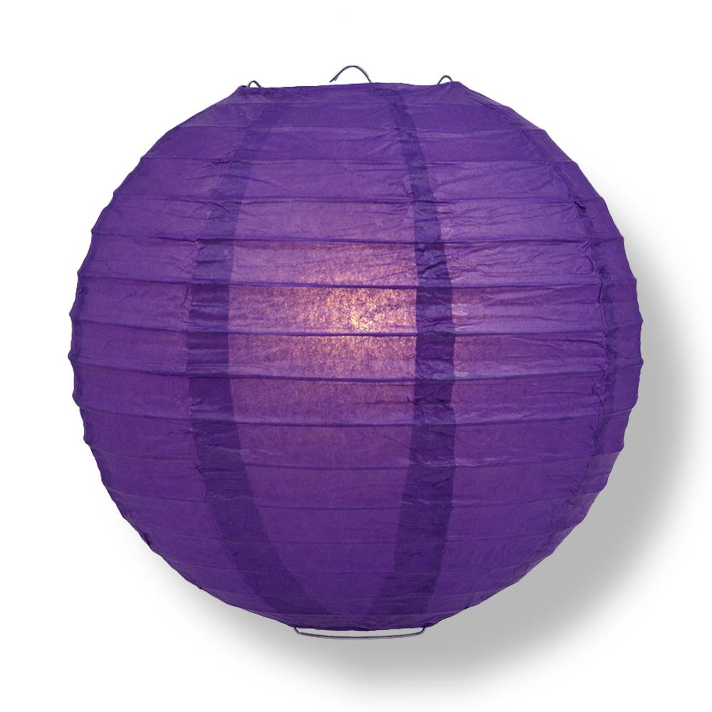 10 Royal Purple Round Paper Lanterns with Even Ribbing - Chinese Hanging Decorations for Weddings, Parties & Home Decor | Perfect for Asian-Themed Events, Festivals and Indoor/Outdoor Celebrations