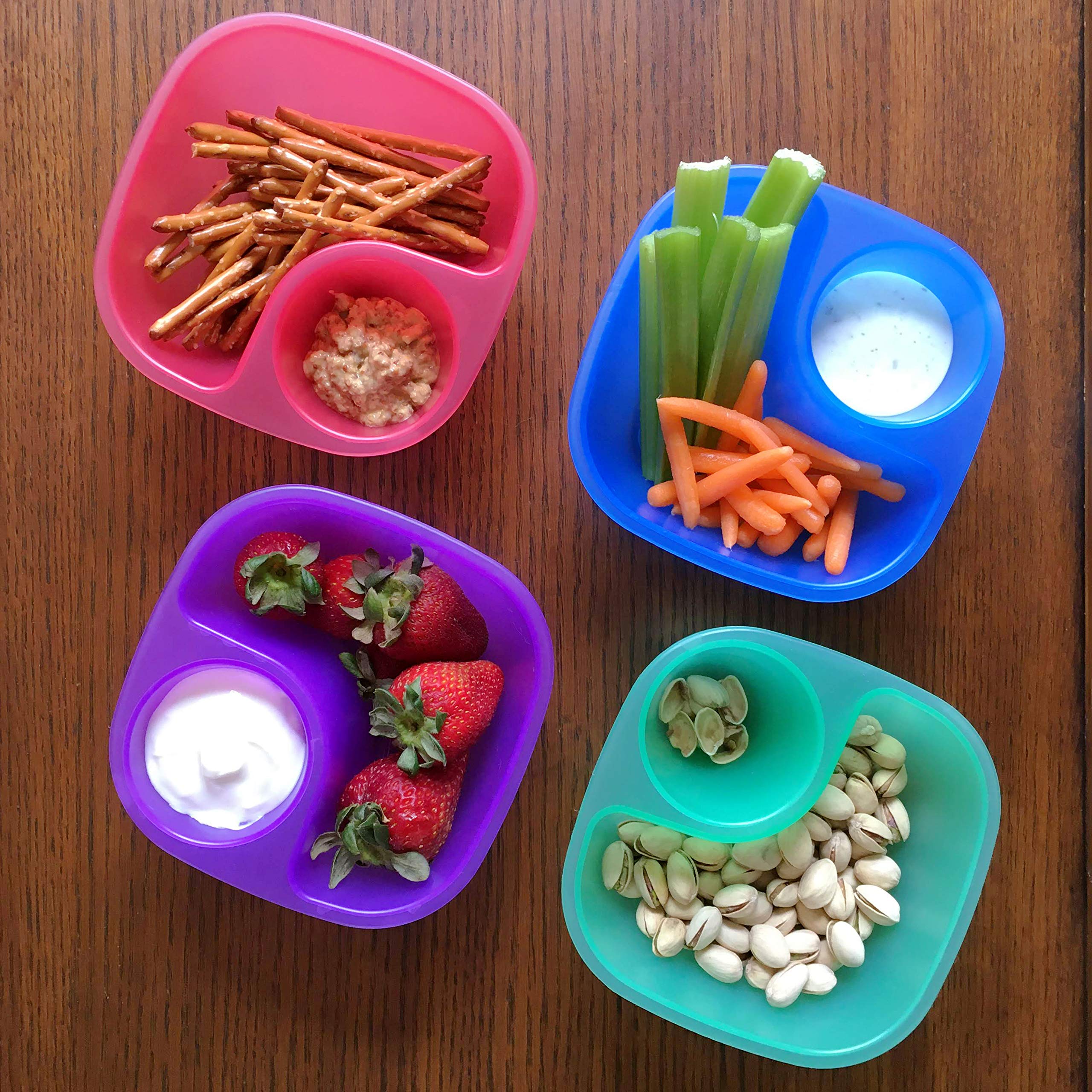 Rolling Sands 10-Pack Reusable Snack & Dip Bowls - BPA-Free Plastic Divided Containers with 2 Compartments | Dishwasher & Microwave Safe | Perfect for Parties, Picnics, School Lunches & Office Snacks | Made in USA (Blue)