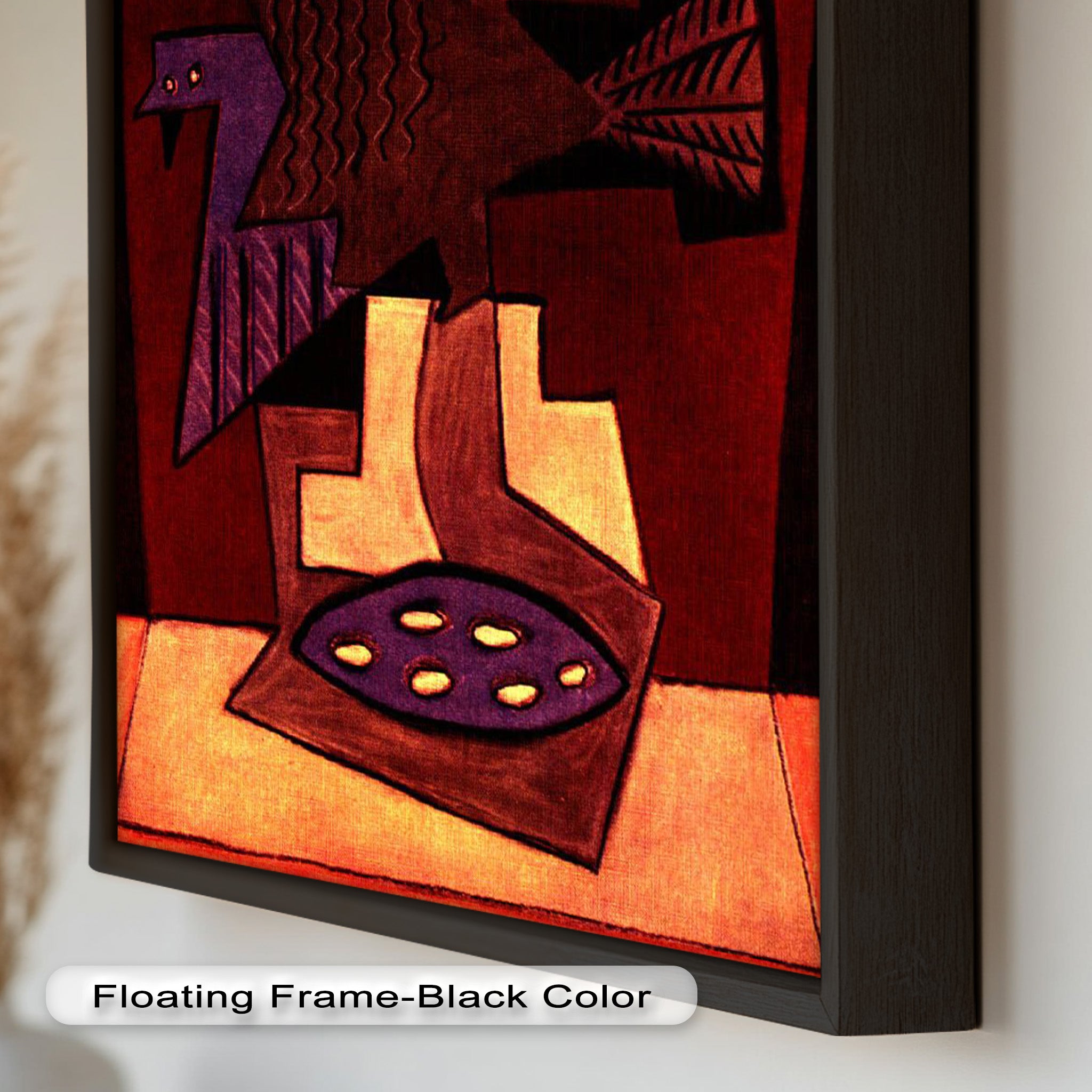 Abstract Bird & Bowl Cubist Oil Painting Wall Art - Modern Home Decor for Living Room, Bedroom & Office
