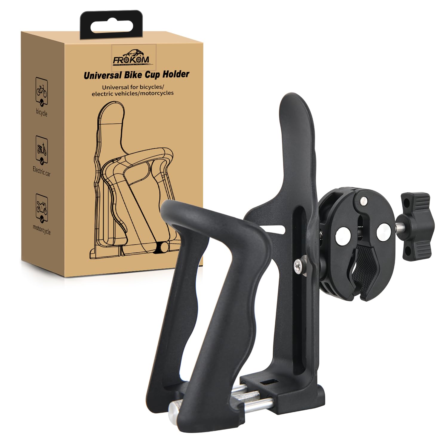 Frokom Universal Adjustable Motorcycle Cup Holder - Bike Water Bottle Cage for 1.95”-2.75” Handlebar - Compatible with Bicycle, ATV, UTV, Wheelchair & Stroller - Perfect for Road Trips, Commuting & Outdoor Adventures