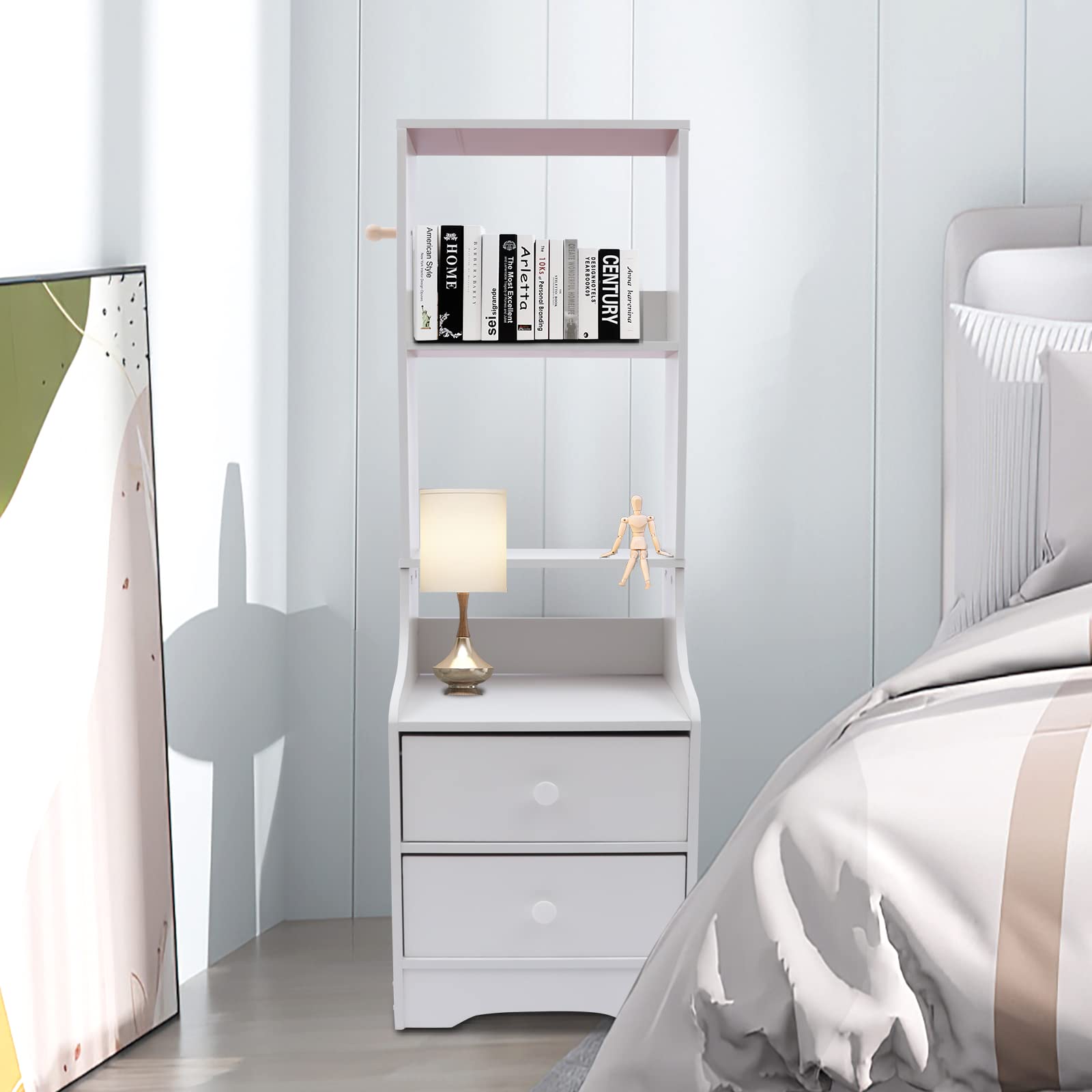 Modern Nightstand with 2 Drawers & 3 Open Shelves - 45