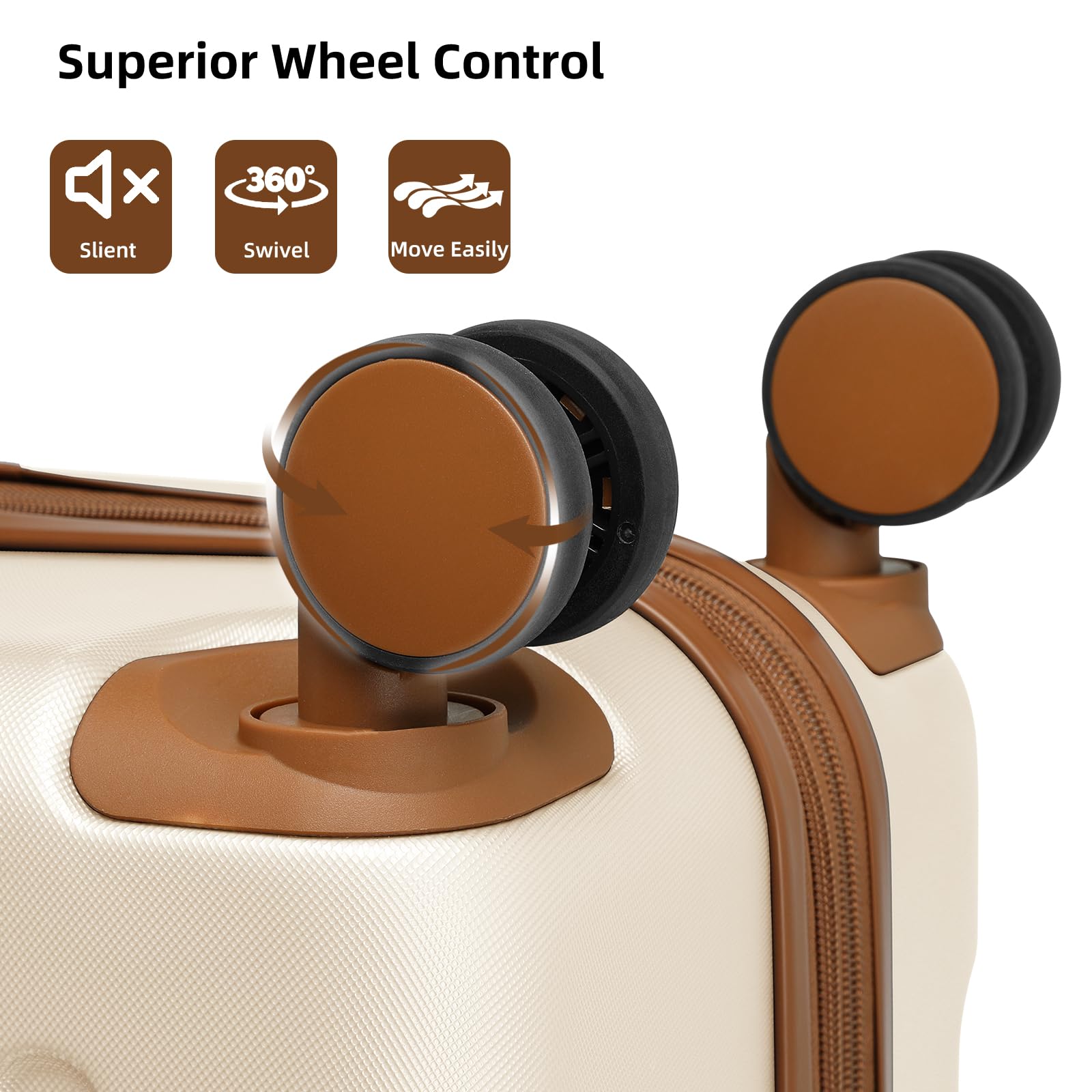 LARVENDER 6-Piece Hardshell Expandable Luggage Set with Spinner Wheels & TSA Lock - Lightweight ABS Travel Suitcases for Women (White/Brown) - Perfect for Family Vacations, Business Trips & International Travel