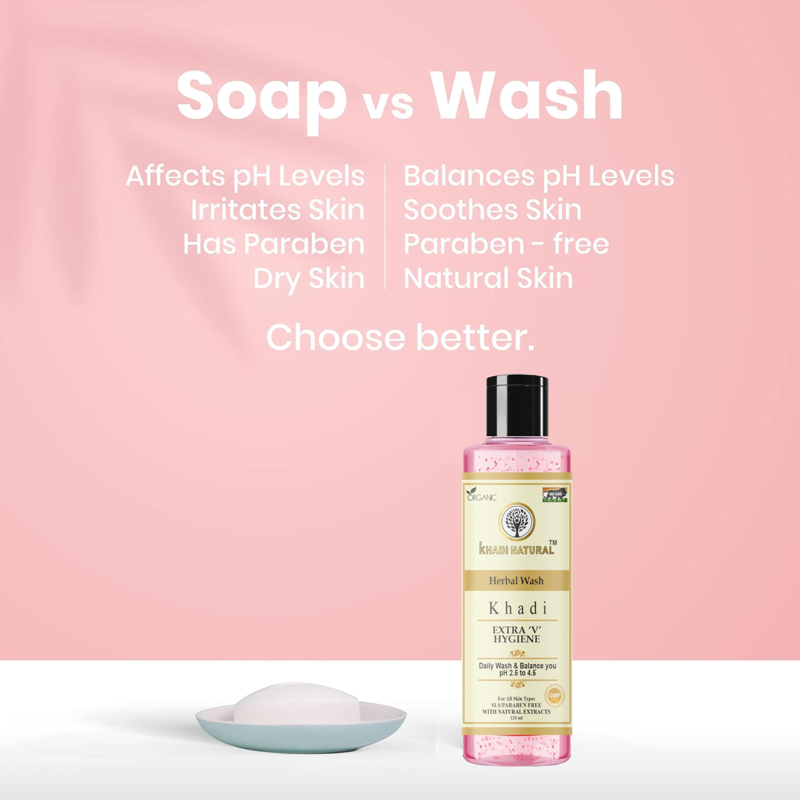 Khadi Herbal Natural Extra V Hygiene Wash for Women - 120ml | pH Balanced, Ayurvedic Intimate Care | Gentle Cleansing for Daily Use & Sensitive Skin