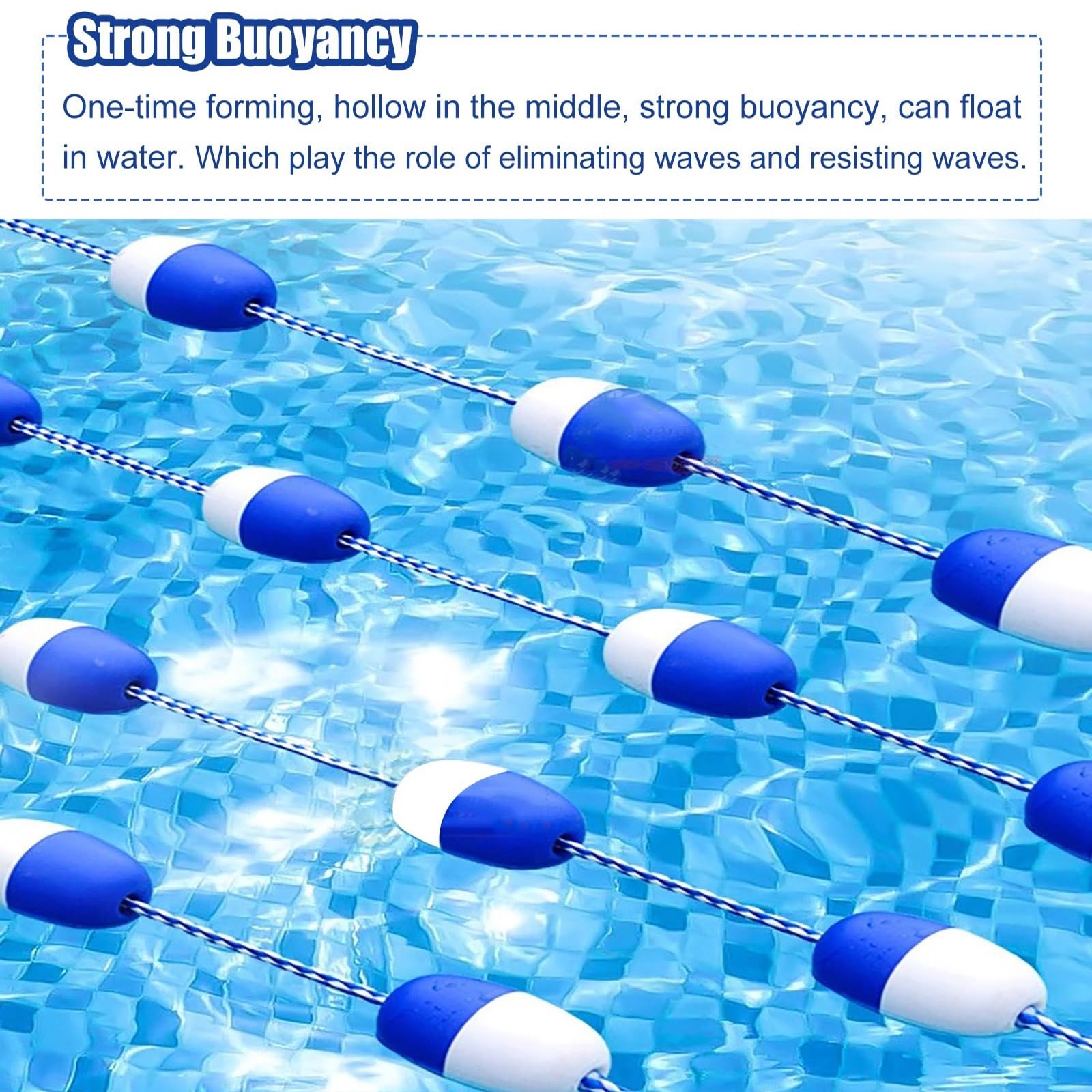 Premium Swimming Pool Safety Divider Rope & Float Kit - Blue & White Lane Buoy Lines for Inground, Commercial & Public Pools - 10ft to 40ft (3m to 12m) - Ideal for Lap Swimming, Water Aerobics & Pool Safety Barriers