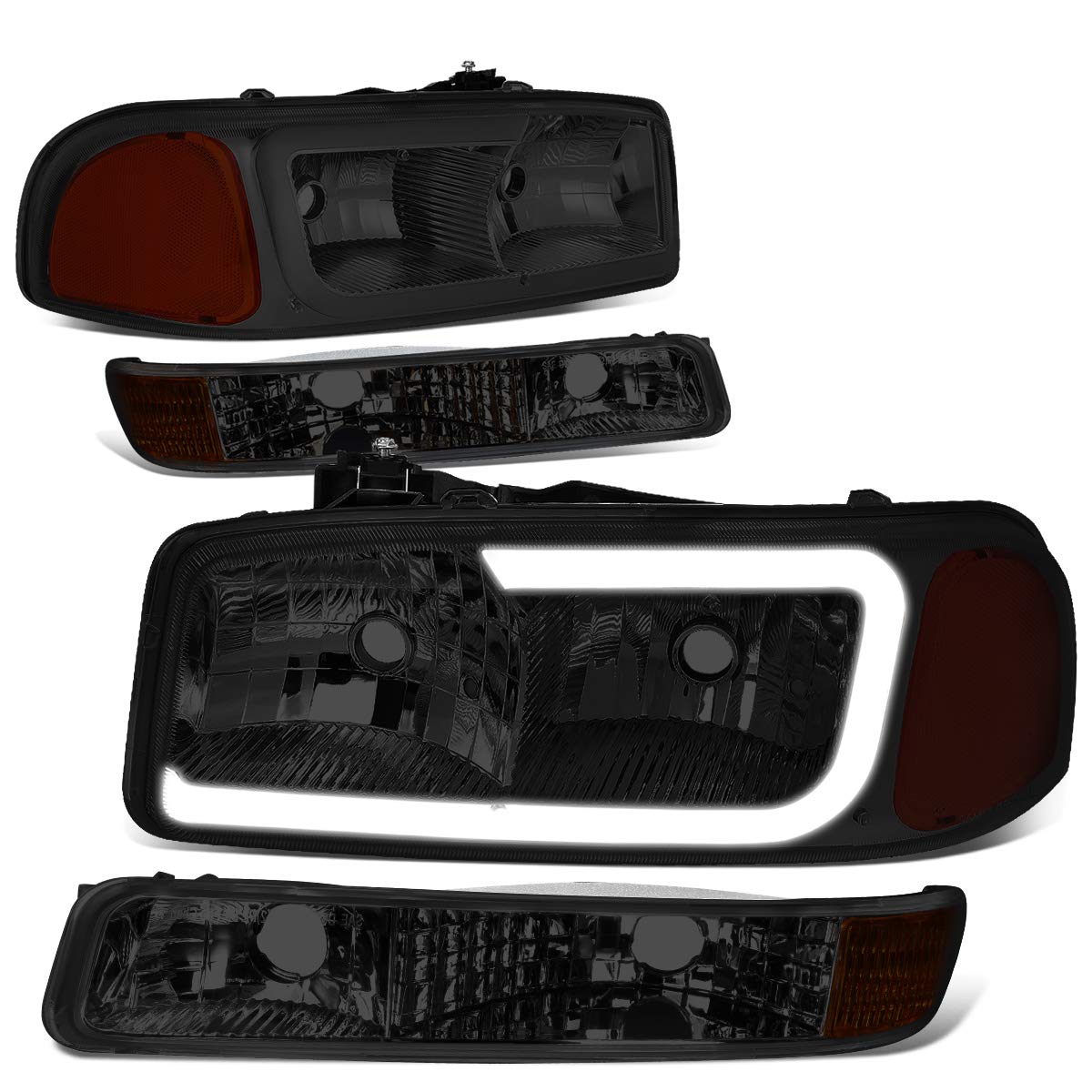 DNA MOTORING HL-LB2-SIERRA99-SM-AM Smoked Amber LED Bumper Lights & Headlights with DRL - Compatible with 1999-2006 GMC Sierra - Upgrade for Off-Road, Night Driving & Enhanced Visibility