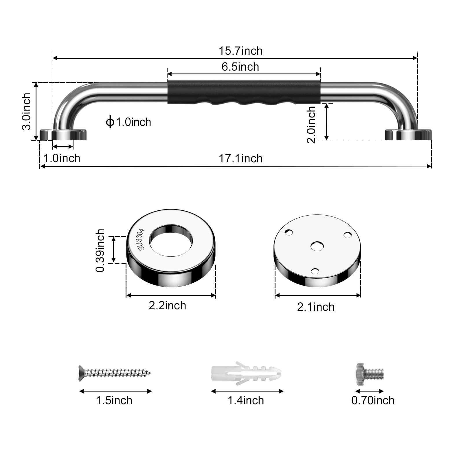 Stainless Steel Bathroom Grab Bars for Elderly Safety - 16 Inch, Non-Slip Shower & Bathtub Handrails