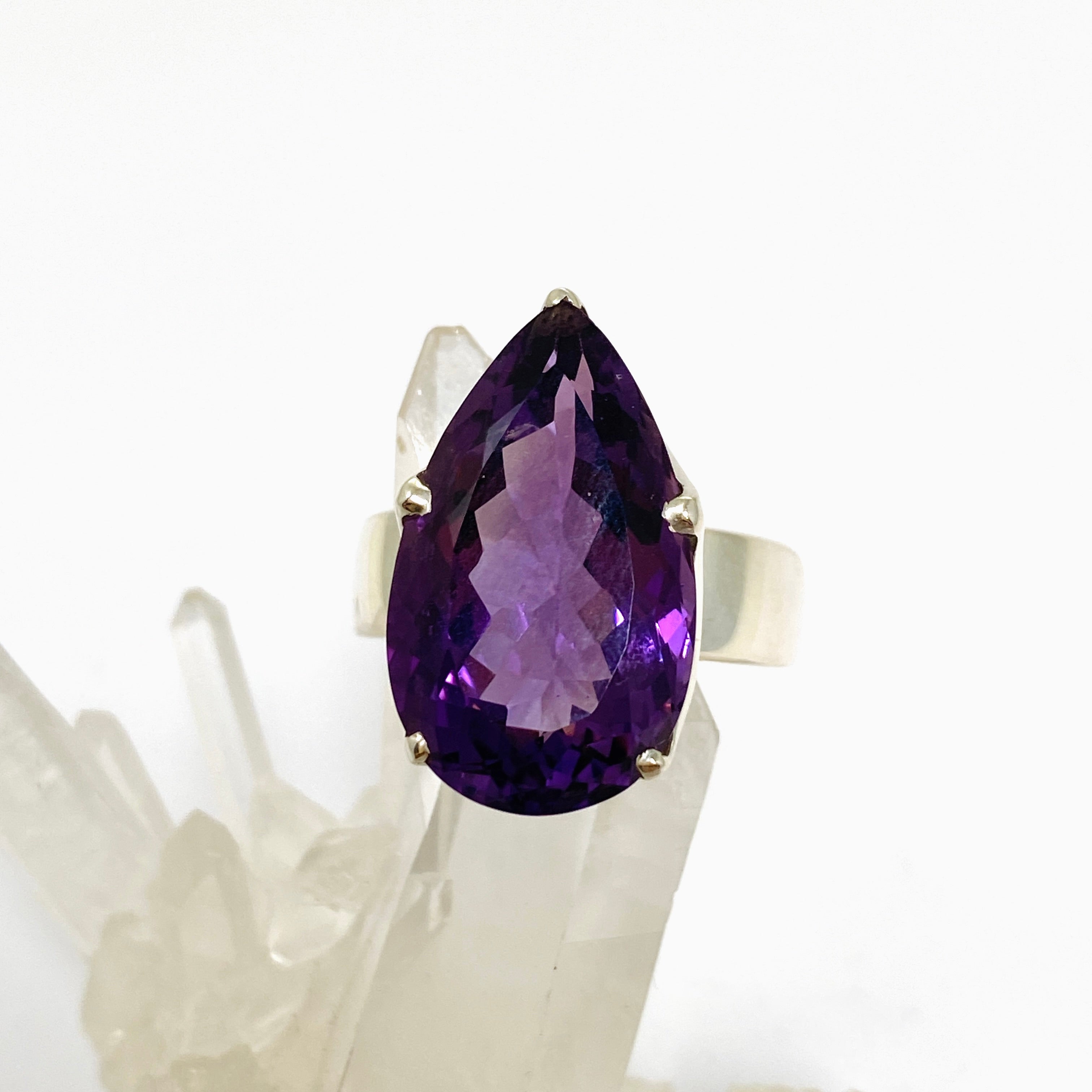 Amethyst Teardrop Faceted Ring - Size 12.75 PRGJ838 - Elegant Purple Gemstone Jewelry for Women, Perfect for Weddings, Parties & Special Occasions