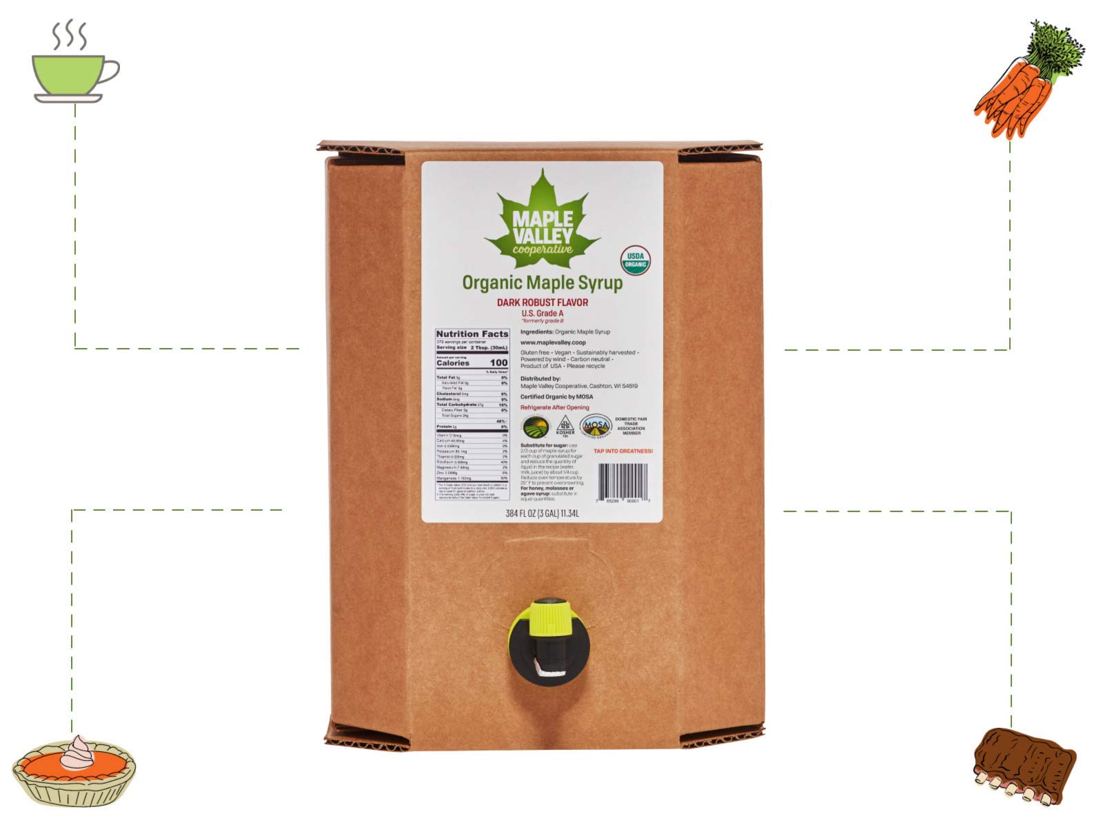 Organic Pure Maple Syrup - Amber & Light Grade | All-Natural Pancake Topping, Coffee Sweetener & Sugar Substitute for Baking | 3 Gallon Bag-in-Box | Perfect for Breakfast, Desserts & Healthy Recipes