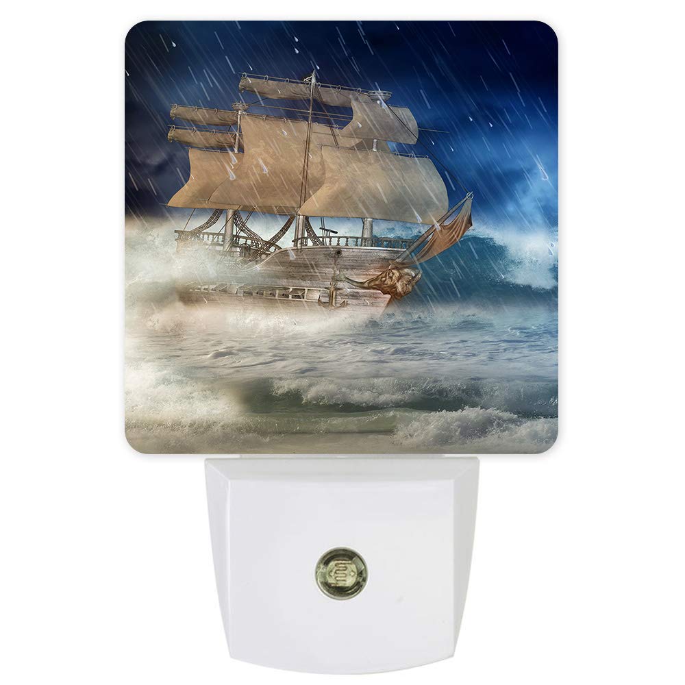 Dimmable LED Night Light with Auto Sensor - Plug in Wall Lamp for Bedroom, Bathroom, Nursery, Hallway & Stairs | Sailboat Design for Stormy Night Ambience | Energy Efficient Dusk to Dawn Lighting for Kids & Adults