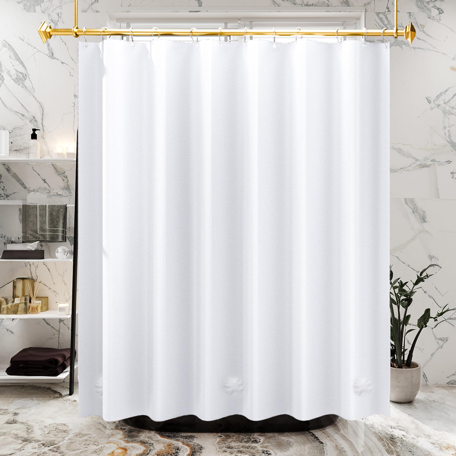 AmazerBath 48x72 Inch PEVA Shower Curtain for Small Shower Stall - Heavy Duty Plastic Bathroom Curtain with 2 Weighted Stones & 8 Rustproof Grommets - Waterproof White Shower Liner for Bathroom, Hotel, or Dorm Use