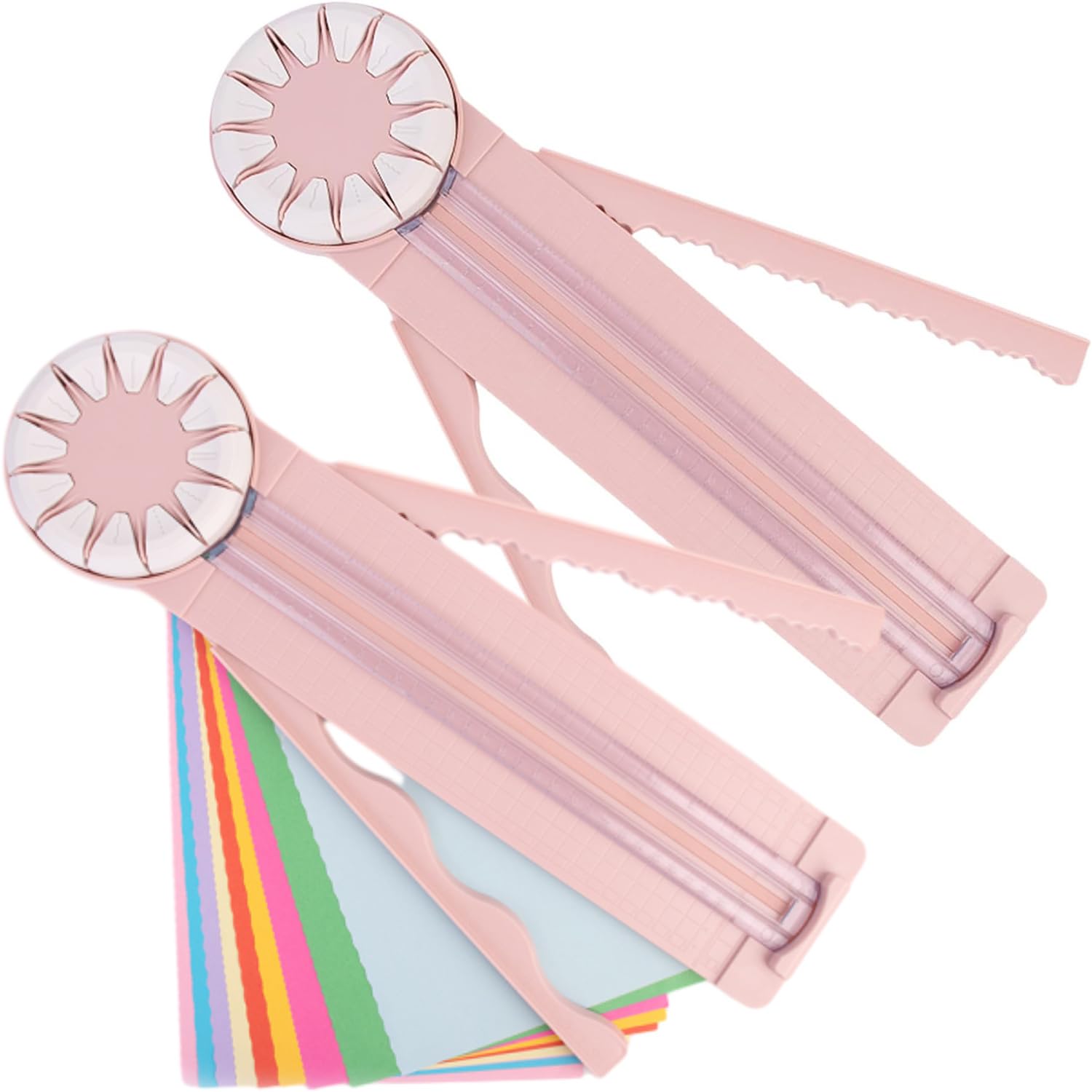 Sunnytastic 12-in-1 Paper Edge Cutter - Multifunctional Scrapbooking Tool with Wavy & Decorative Shapes for DIY Cards, Photo Albums & Craft Projects (Pink, 2-Pack)