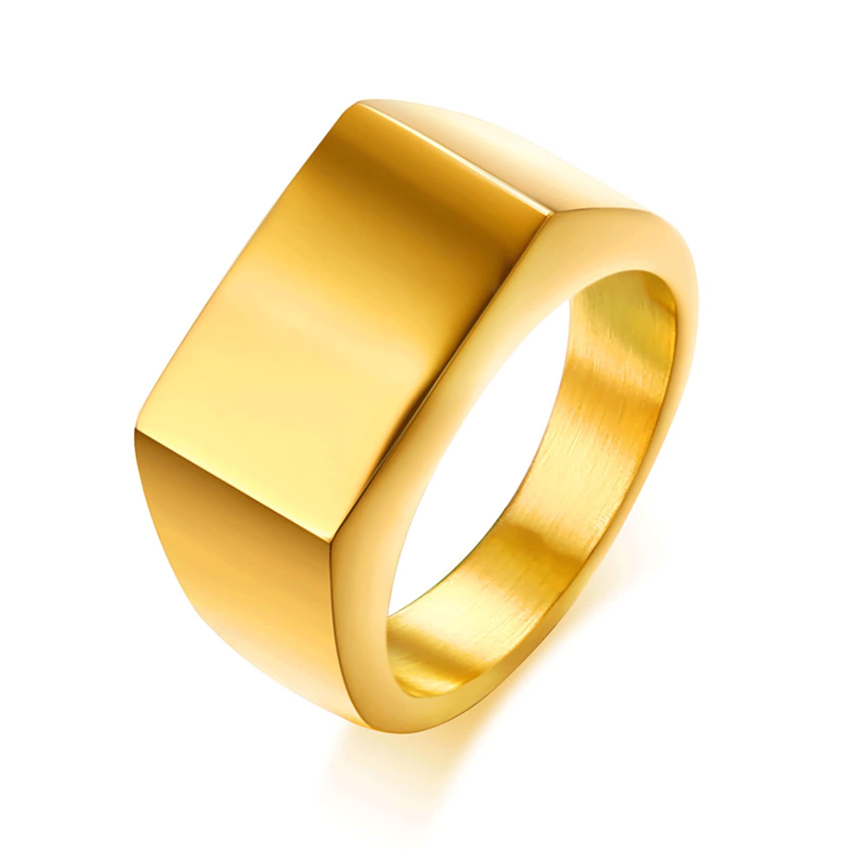 VQYSKO Stainless Steel Signet Rings for Men & Women - Solid Polished Biker Ring in Silver, Gold, Black (Sizes 4-15) | Perfect Gift for Dad, Boyfriend, Anniversary & Special Occasions | Wedding Band, Fashion Jewelry, Everyday Wear