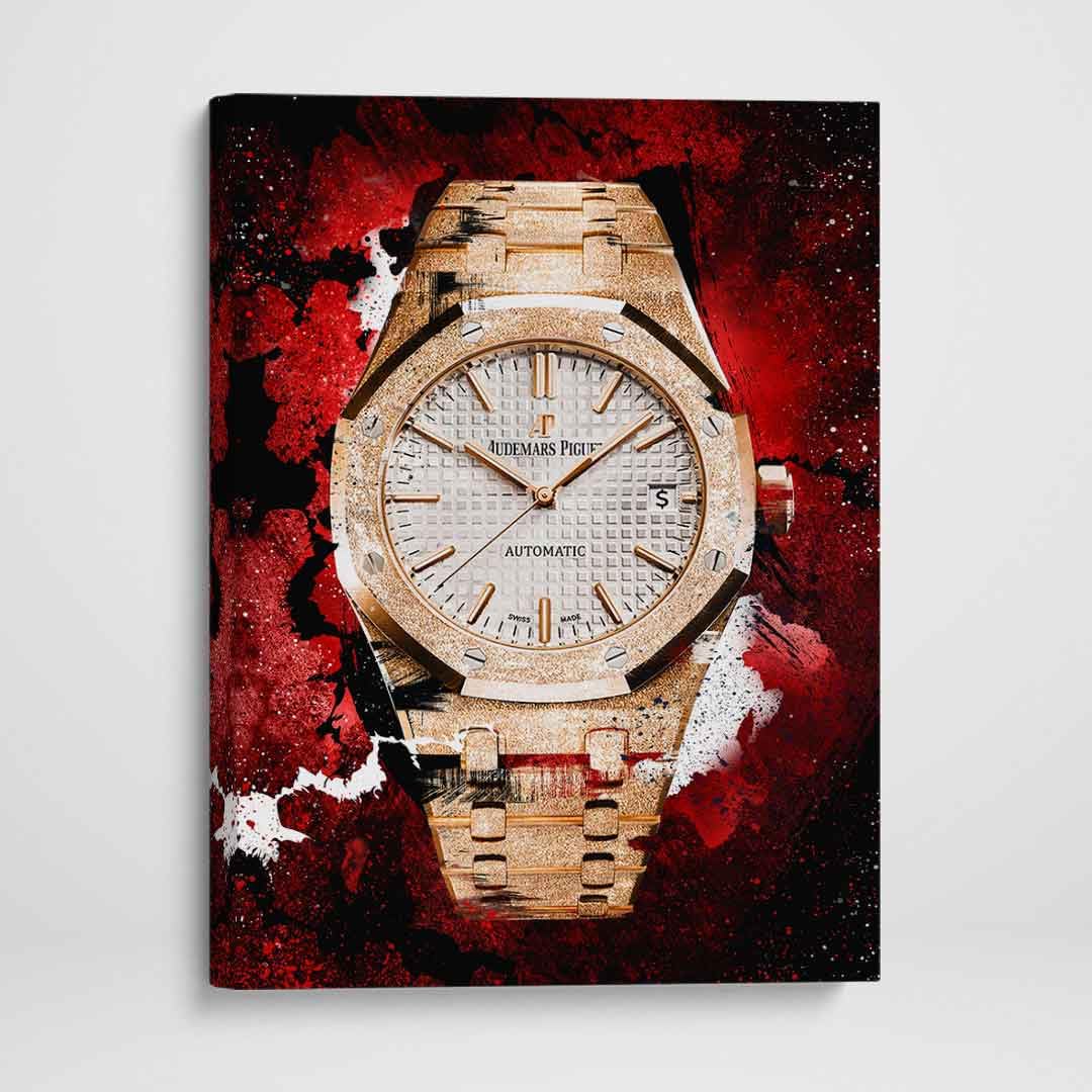 DEVICI AP Royal Oak Frosted Gold Inspired Stretched Canvas Wall Art - Motivational Watch Poster for Men's Room & Office Decor - Perfect for Home, Office or Man Cave Wall Decoration