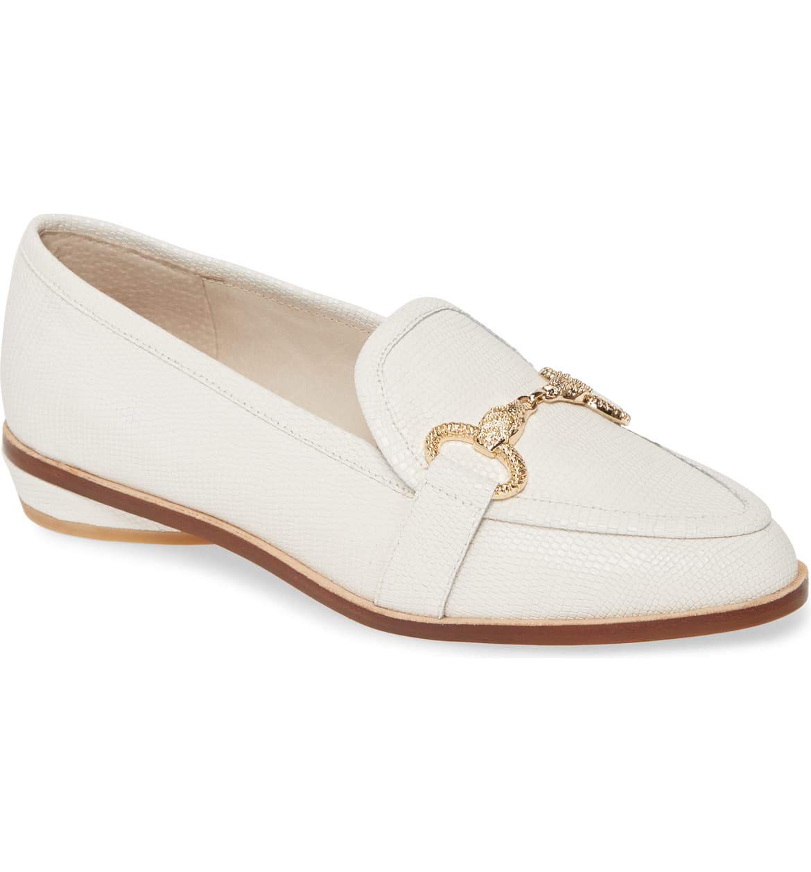 Cecelia New York Fenton Loafer Shoes for Women - Alabaster White Leather Flats with Gold Horse Bit Buckle | Comfortable & Stylish for Office, Casual Wear & Travel
