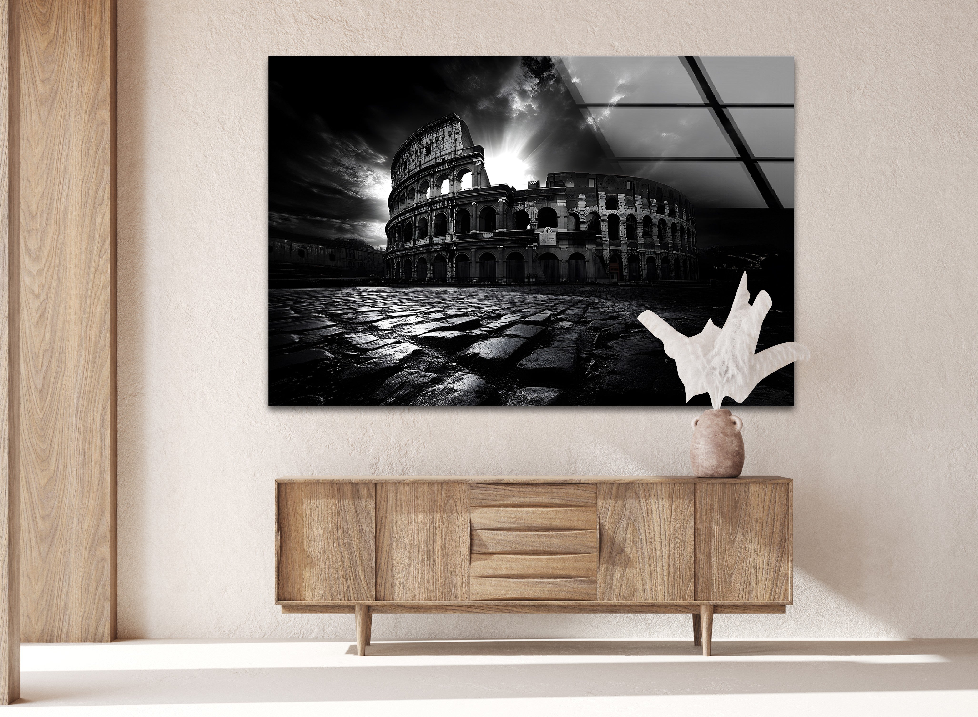 Black and White Roman Colosseum Wall Art - Stunning Architectural Glass Print for Home & Office Decor | Perfect for Living Room, Bedroom or Office Wall Display