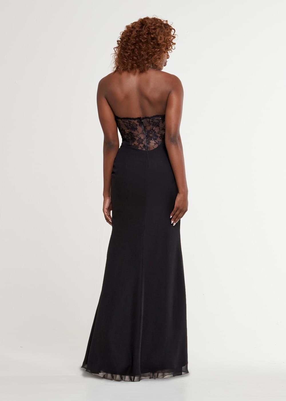 Elegant Strapless Ruched Bodice Lace Back Sheath Chiffon Bridesmaid Dress - Perfect for Weddings, Formal Events & Special Occasions