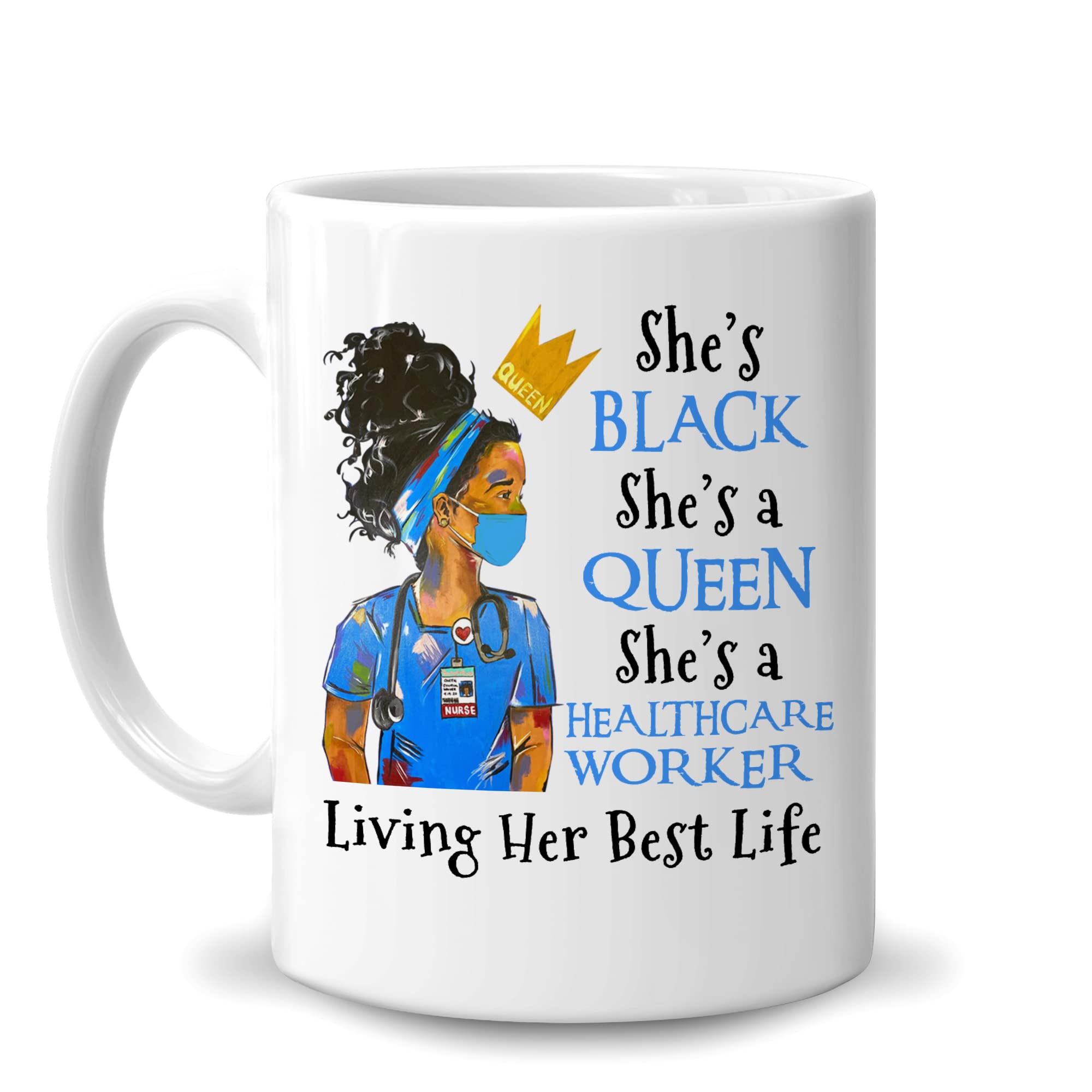 HYTURTLE 11oz Black Queen Ceramic Coffee Mug for Healthcare Workers - Perfect Gift for Nurses, Medical Staff & Melanated Women - Ideal for Birthday, Nurse Day & Holidays - Great for Office, Home & Break Room Use