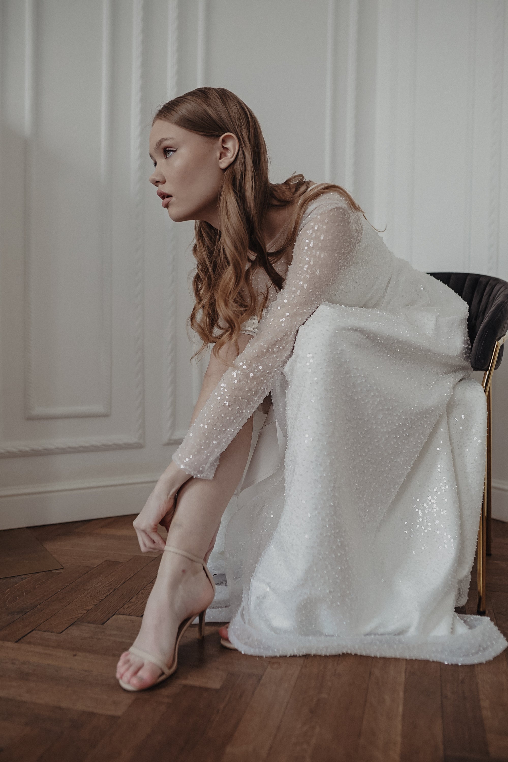 Elegant Light Ivory Sparkly Wedding Dress by Feilin - Perfect for Bridal, Prom, and Formal Events